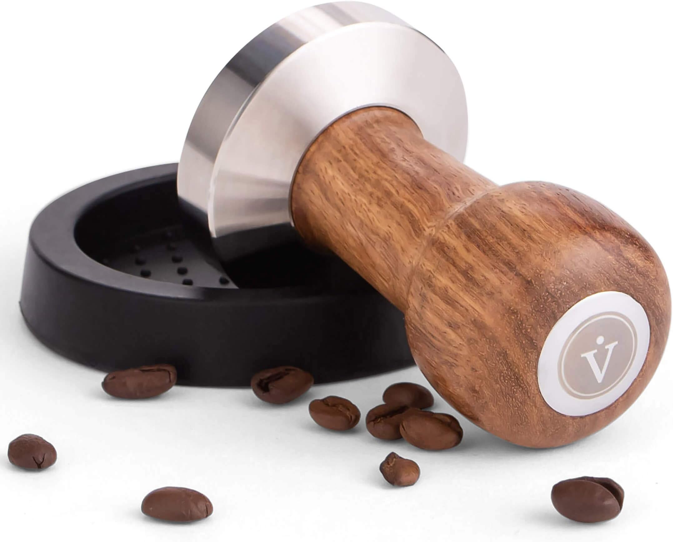 Barista Tamper Set - Espresso Stamp Made of Stainless Steel and Real Wood Handle incl. mat, Coffee Powder Squeezer (58 mm)