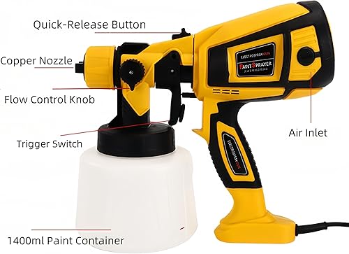 Miniatura 5 de Pulverizador eléctrico de pintura de 650 W, pistola de pintura en aerosol HVLP, pistola rociadora de pintura de alta potencia con 4 boquillas, 1