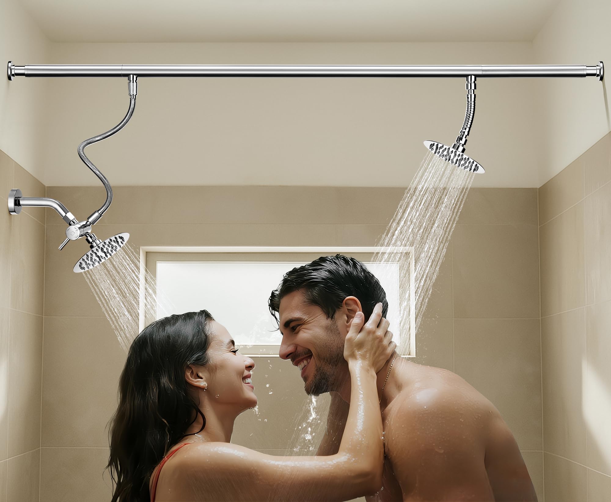 Cabezal de ducha tándem de metal para parejas, sistema de cabezal de ducha doble de alta presión para dos personas, cabezales de ducha fijos dobles, desviador de 3 ajustes (cromo)