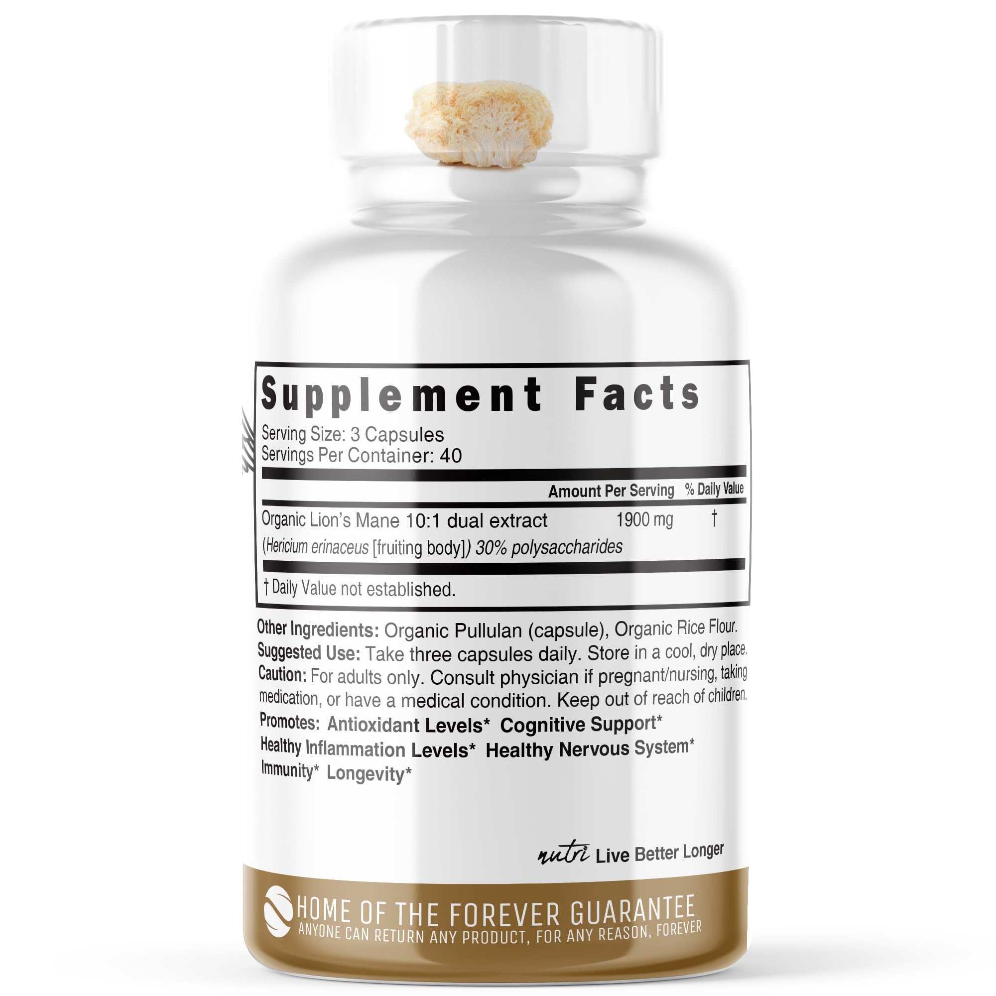 Nutri Organic Lion's Mane 1900mg - Cognitive & Heart Health - 120 Caps — Amazon image 2