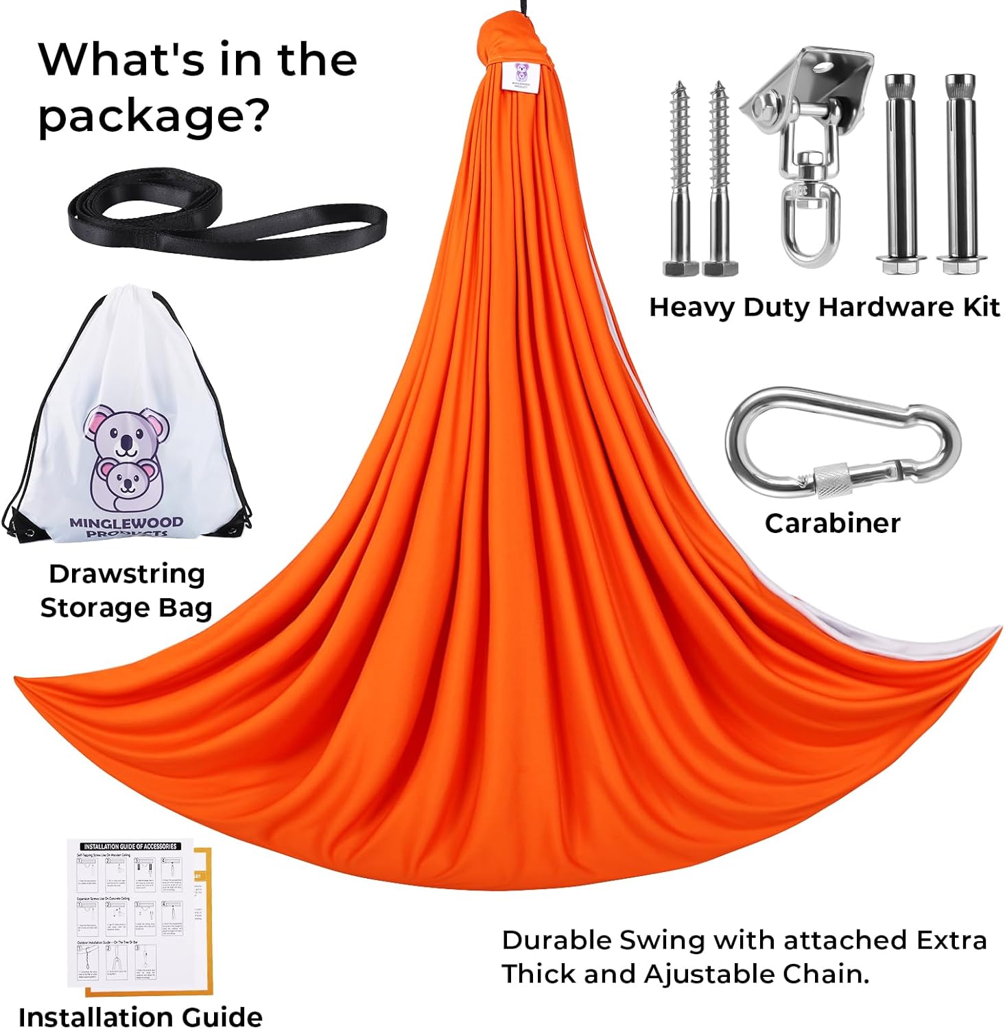MINGLEWOOD Sensory Swing Bundle – 360° Swivel Hanger – Complete Set for Children – Special Needs: Anxiety, ADHD, Autism & Sensory Disorders