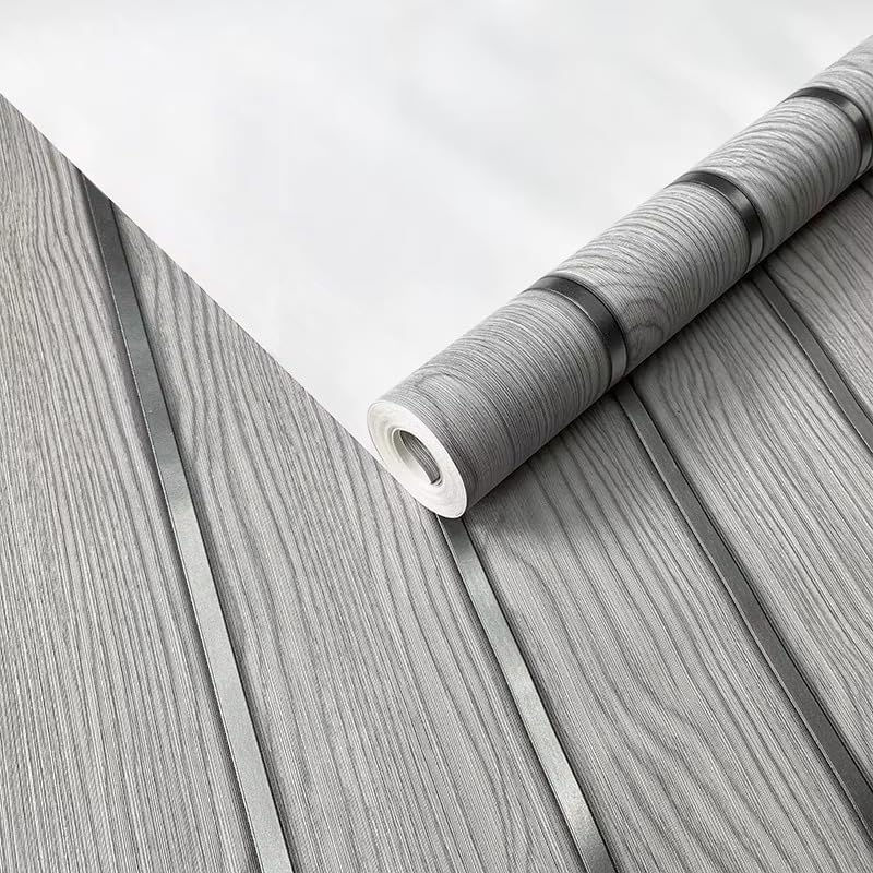 Image of Wallpaper for Walls | Vertical Wood Wall Stickers for Wall Decor | Self Adhersive Wall Paper for Home Kitchen Living Room and Bedroom | 45 Cm X 500 Cm (Grey Silver Stripe Wood Grain Wallpaper)