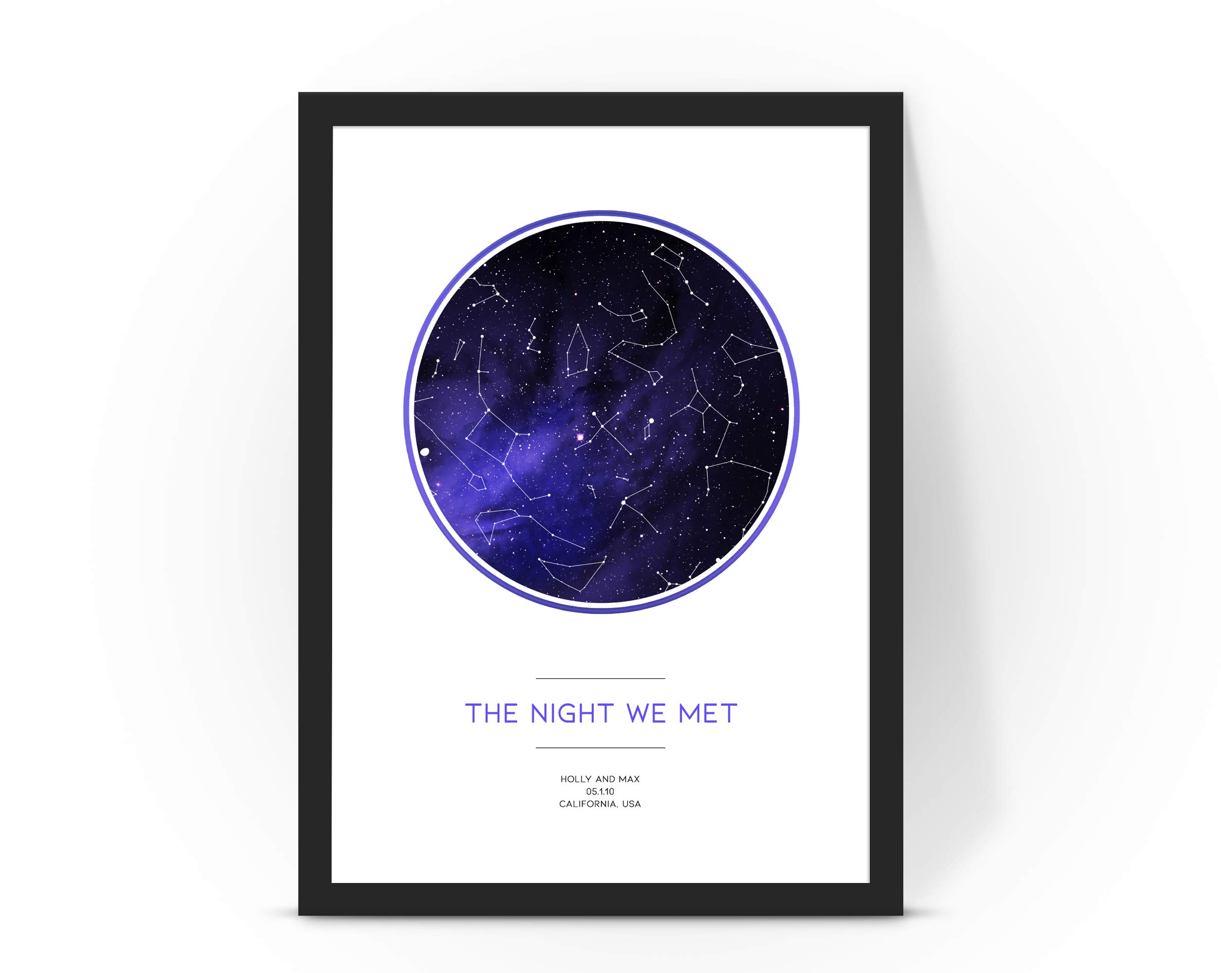 Forefrontdesigns White Personalised Star Map - Customised, The Stars On The Night We Met, Constellation Gifts, Name A Star Gift, Where We First Met - Unique Valentine’s Gift