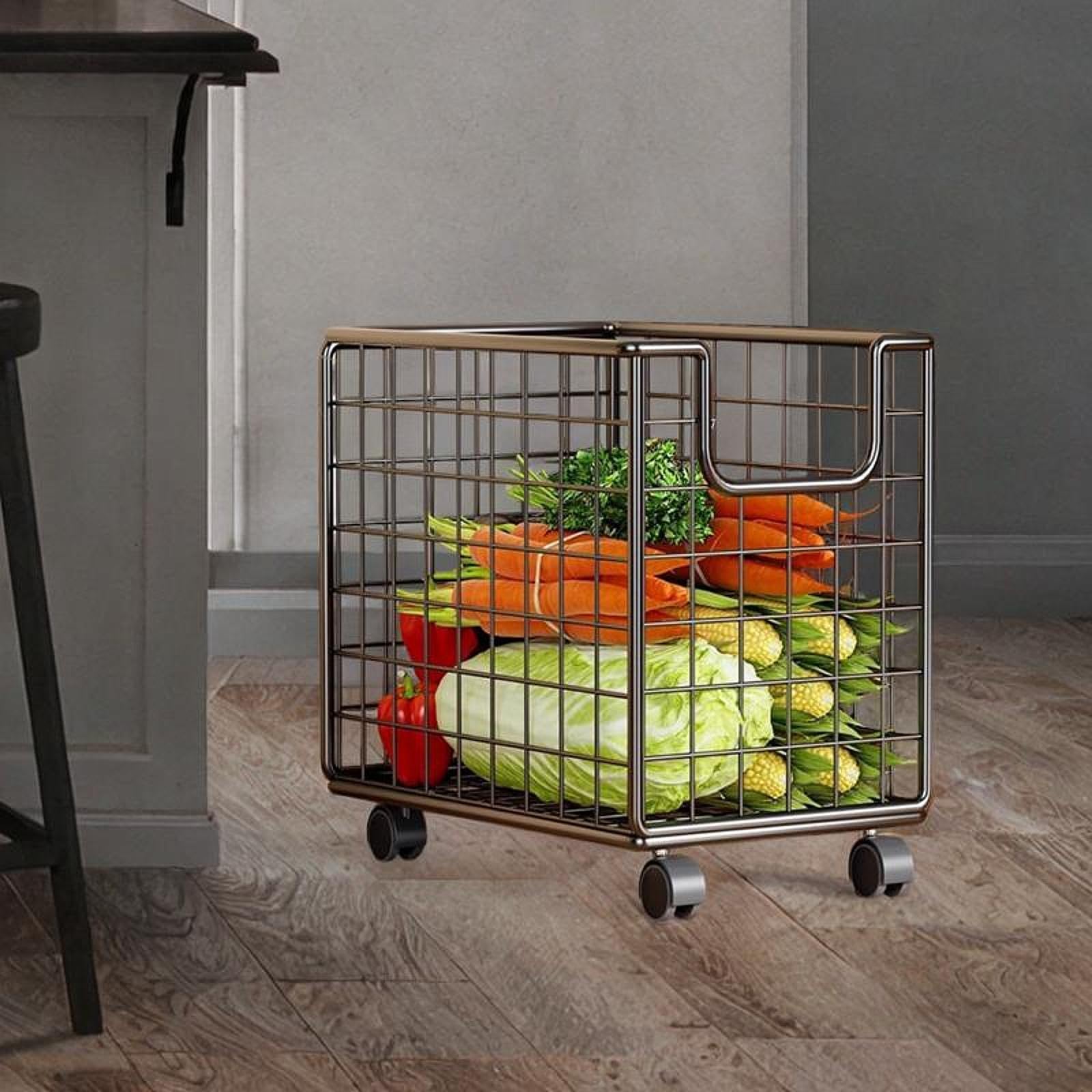 Carrito De Almacenamiento De Cocina De 2 Niveles, Cesta De Alambre Metálico Negra con Ruedas, Ahorra Espacio, Tamaño 40x44x28cm, Adaptable para Cocina, Dormitorio, Baño