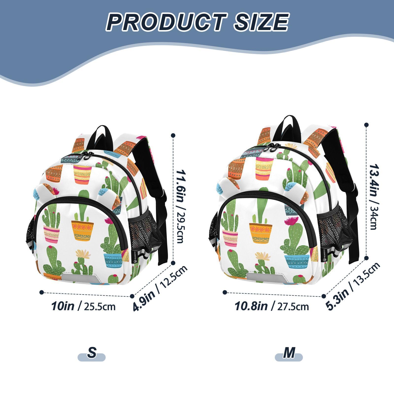 Potted Cactus Plant White Toddler Harness Backpack for Boys Girls 3-6 Years Kids Backpack with Anti Lost Safety Leash Child Leash Backpack for Preschool Walking Travel