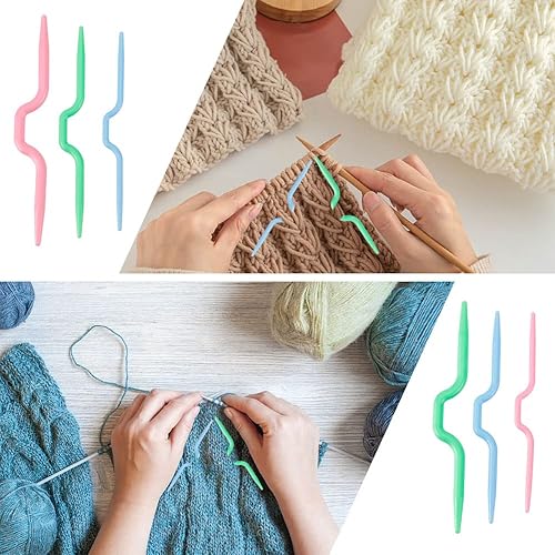 Miniatura 3 de PandaHall 30 agujas de tejer de punto de plástico ABS de 3 tamaños, agujas de tejer de punto de cable suave gancho de ganchillo torcido aguja