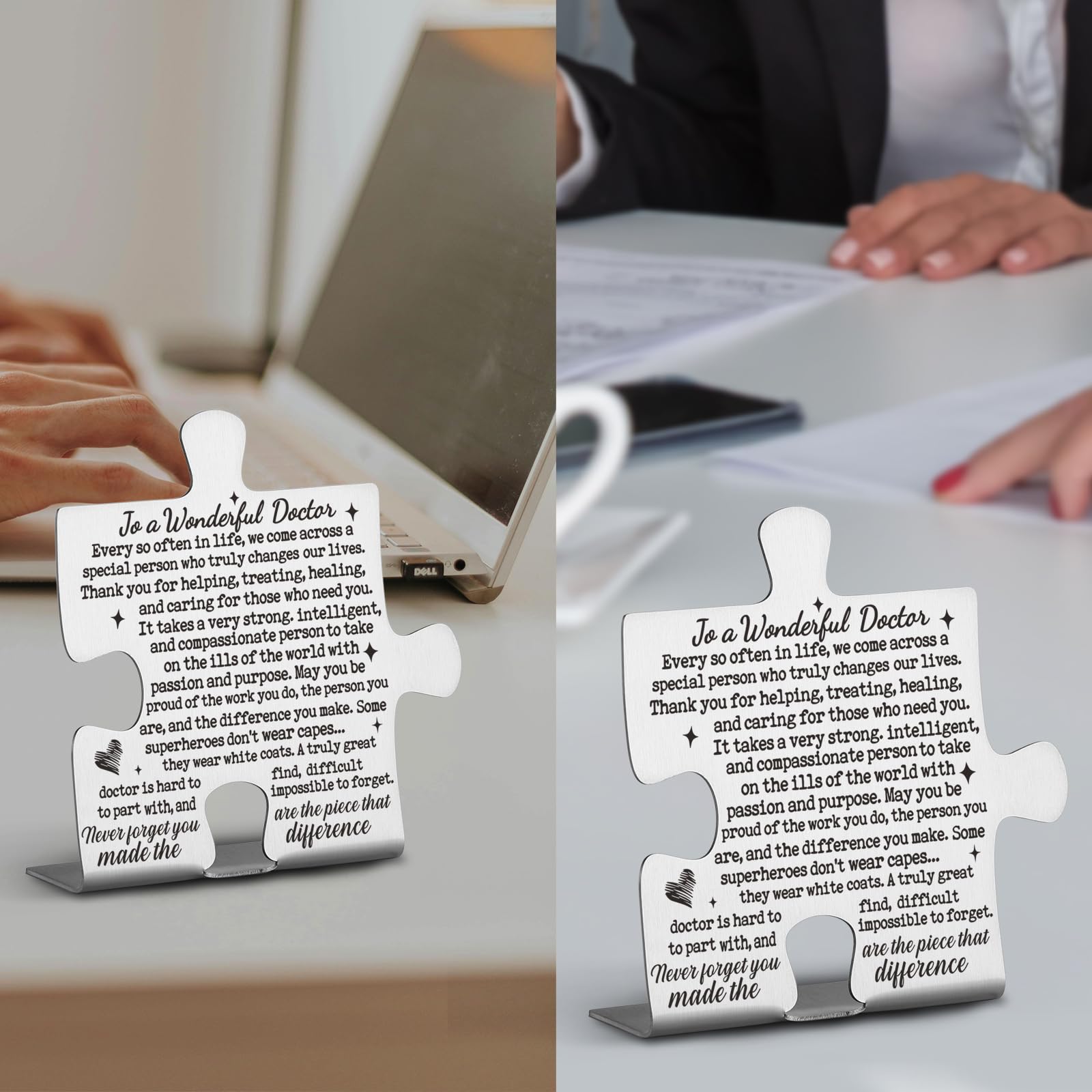To A Wonderful Doctor Appreciation Gifts, Thank You Gifts for Doctors Birthday Christmas Graduation Team Office Ornament Decor Stainless Steel Puzzle Piece Decorative Signs Plaques Ann32