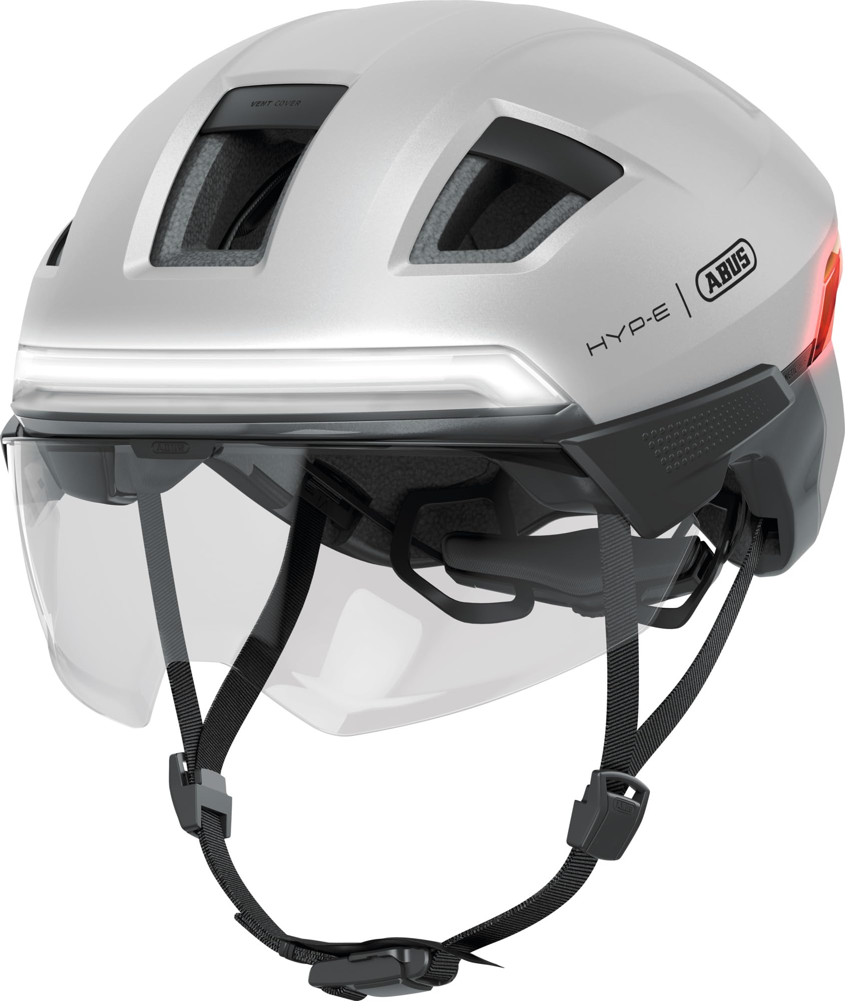 Casque de vélo ABUS HYP-E B.Lace avec feu avant, arrière, clignotant et stop sans fil, visière et cache-oreilles pour vélo électrique et S-Pedelec
