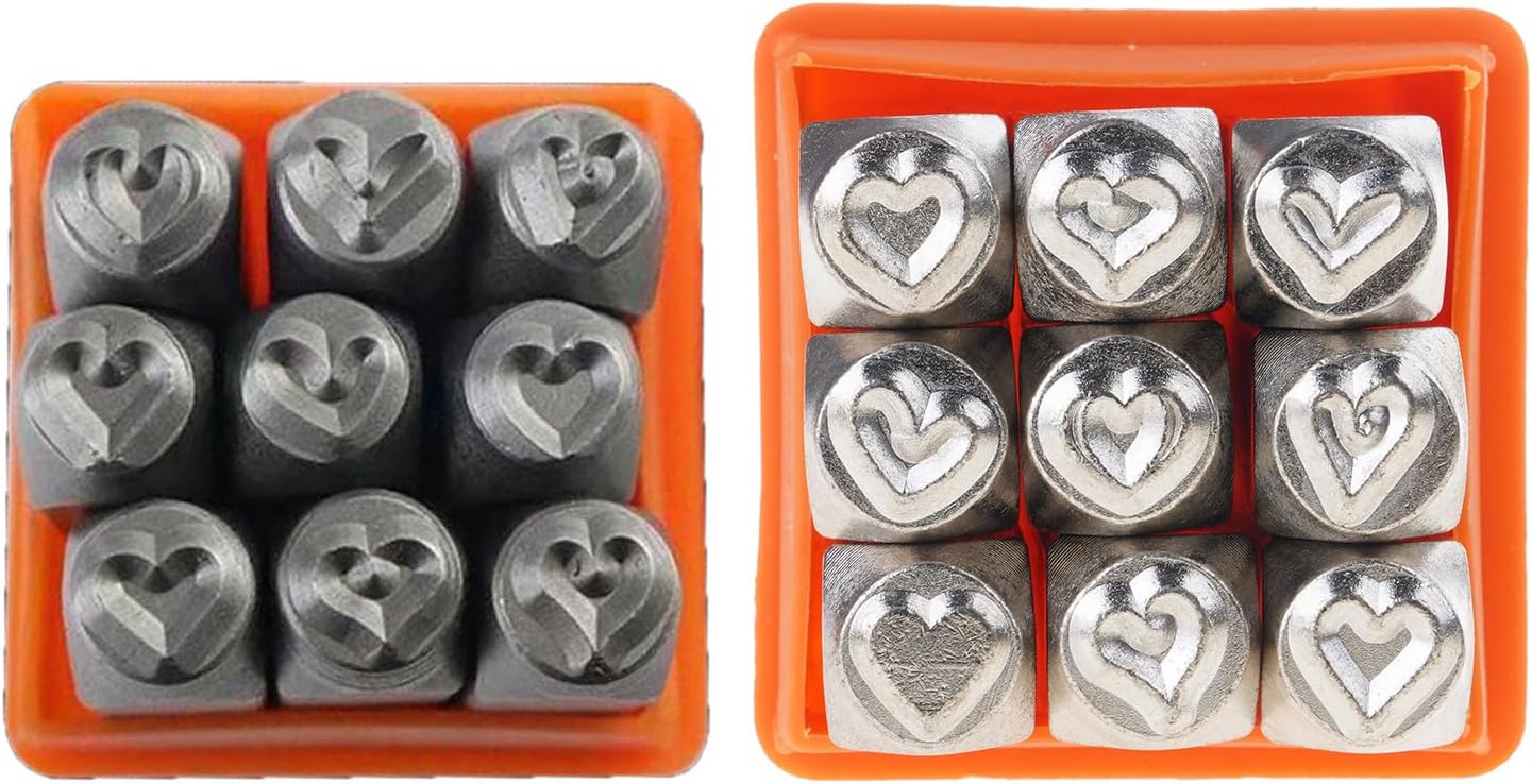 9pcs / Set Metal Stamp 3 / 6mm Heart Stamping Tool for Punching Jewelry Clay Leather Wood Jewelry Making Metal Stamping