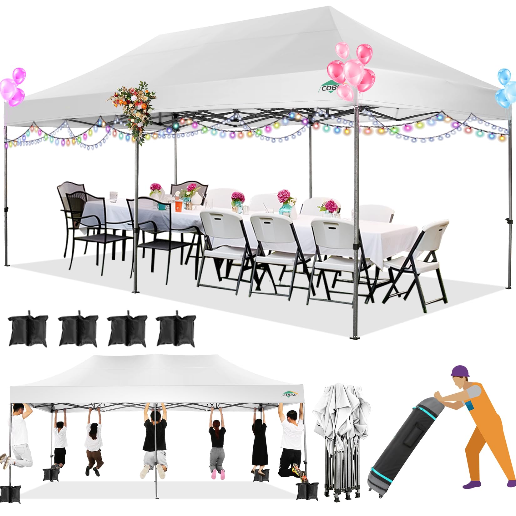 COBIZI 10x20 Heavy Duty Pop up Canopy Tent with Sidewalls Commercial Canopy