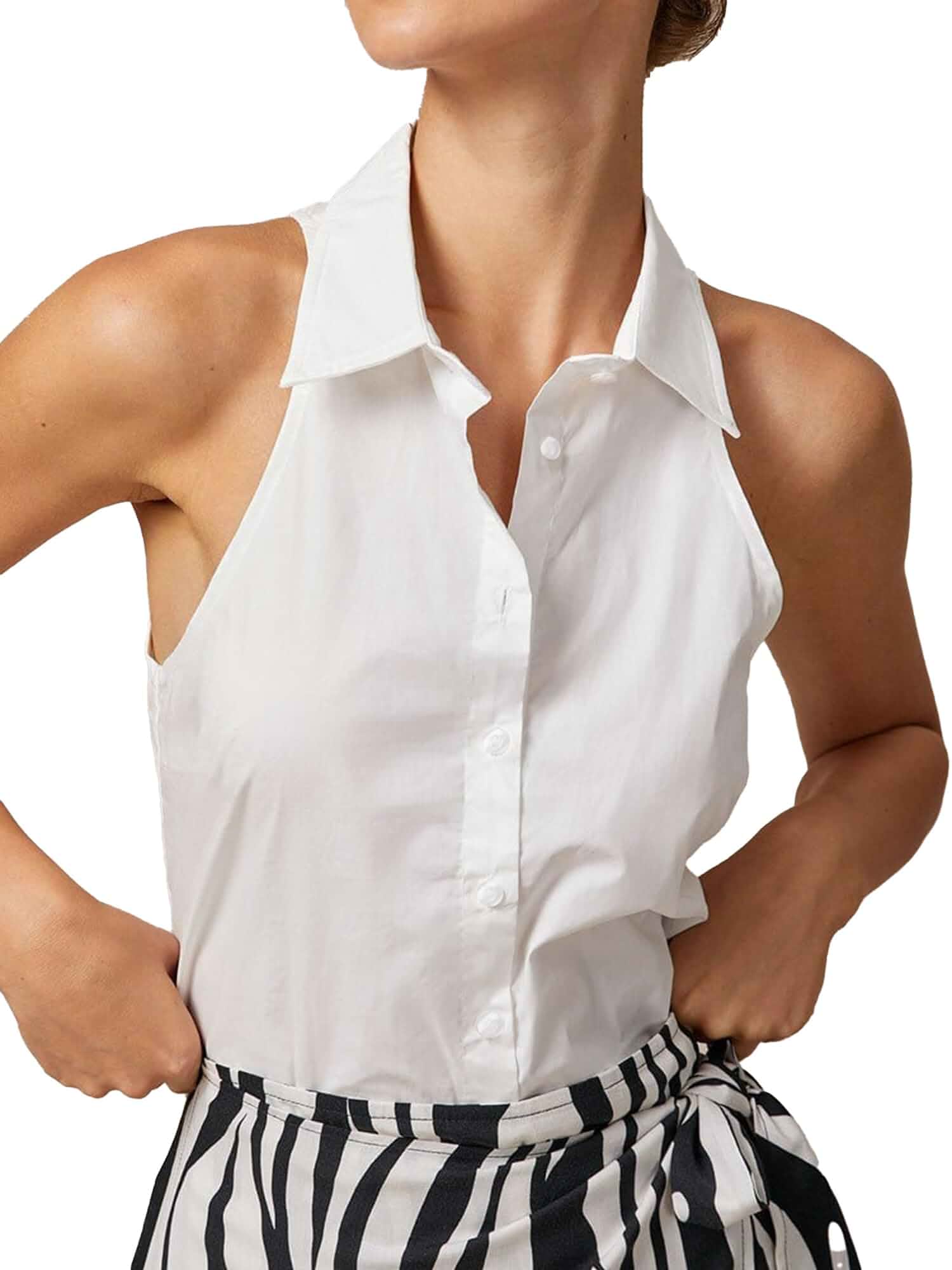 SUNNOW Women's Sleeveless Button Up Shirt Collared Casual Tank Tops Summer Blouse for Women Sleeveless