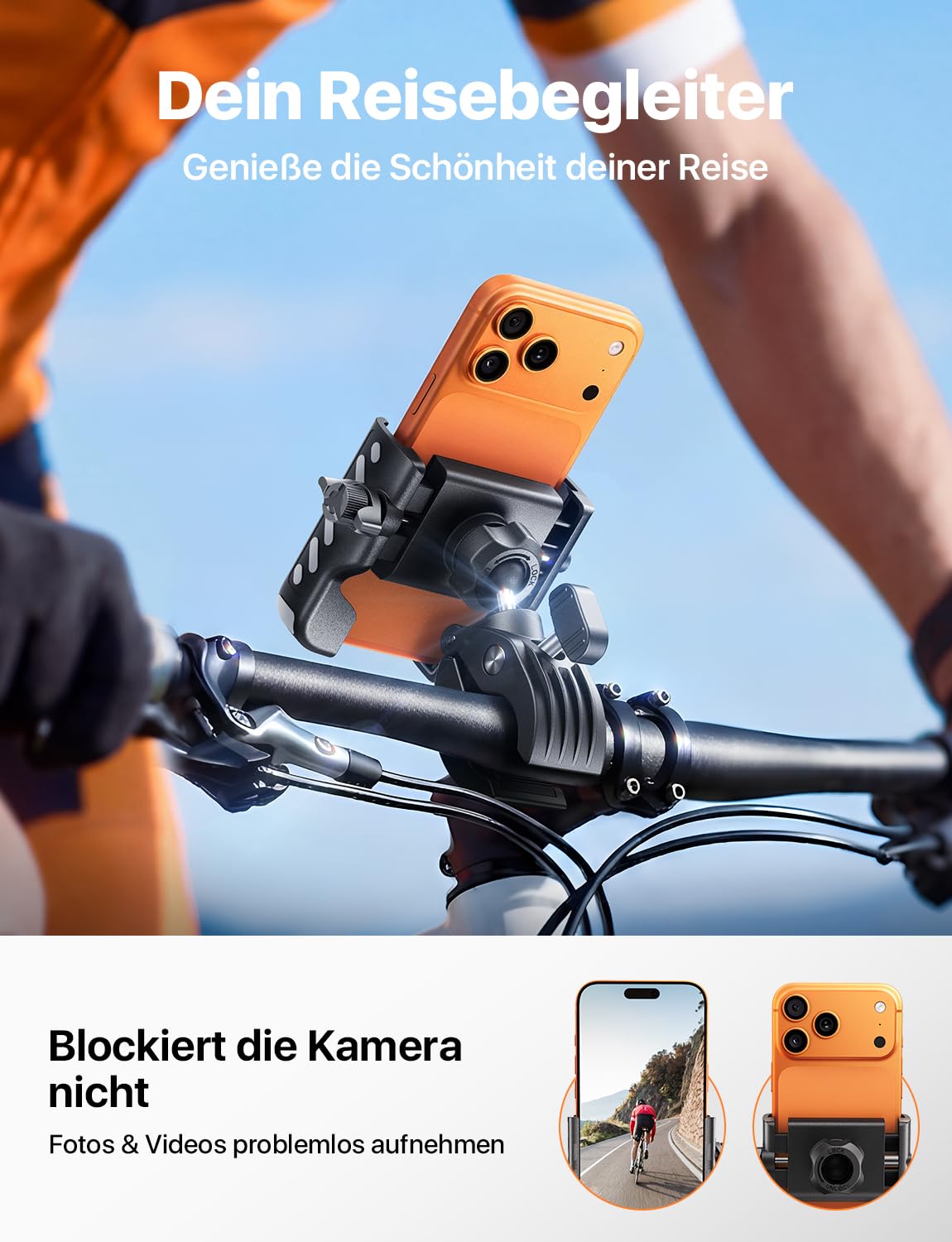 andobil Handyhalterung Fahrrad – Schockabsorbierend metallklemme Universal Handyhalterung Motorrad 360° Handyhalter Fahrrad für iPhone 16/15/14 Pro Max Samsung S25