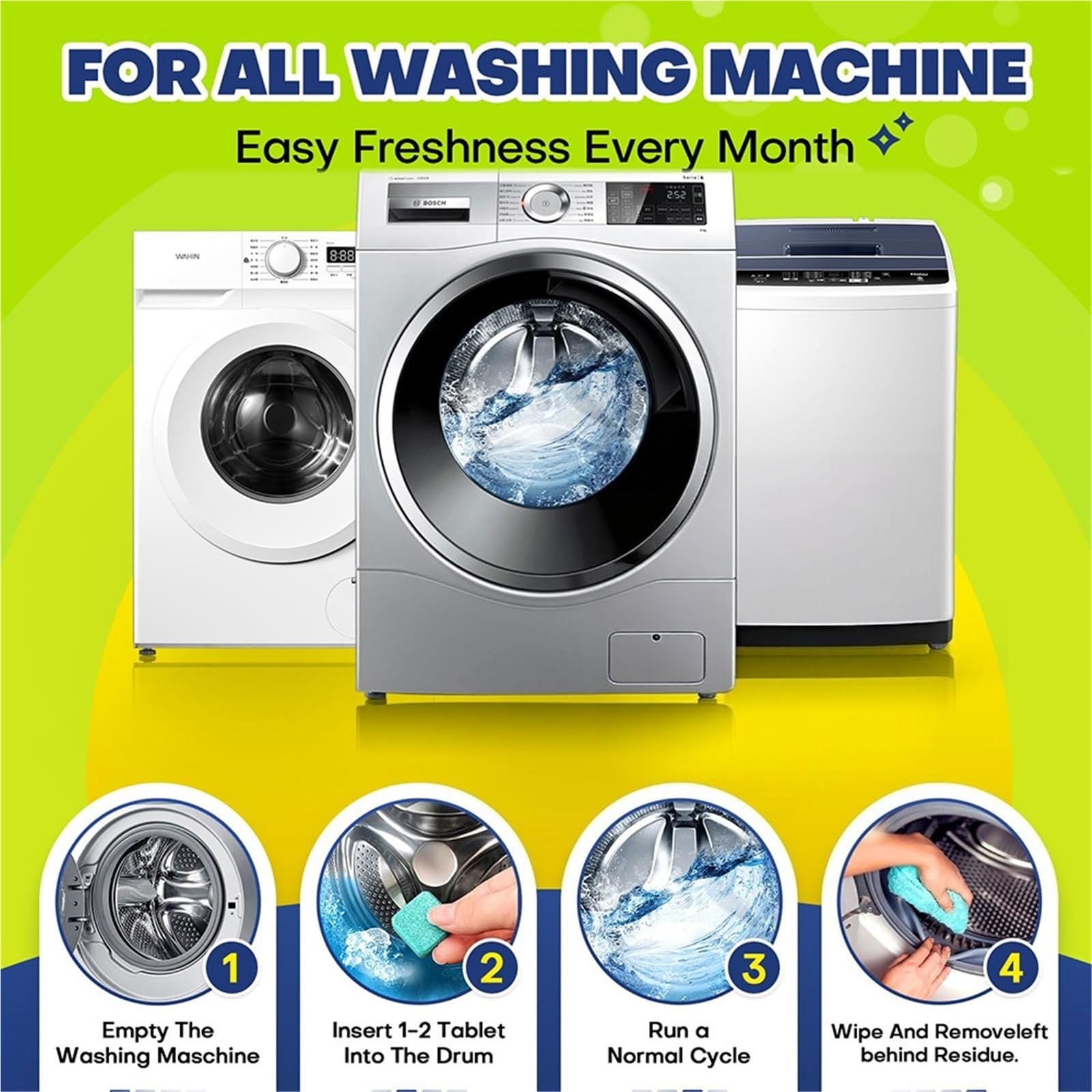 washing machine cleaner Waschmaschinenreiniger-Tabletten, 12 Stück, Geruchs- und Fleckenentferner, Tiefenreinigung