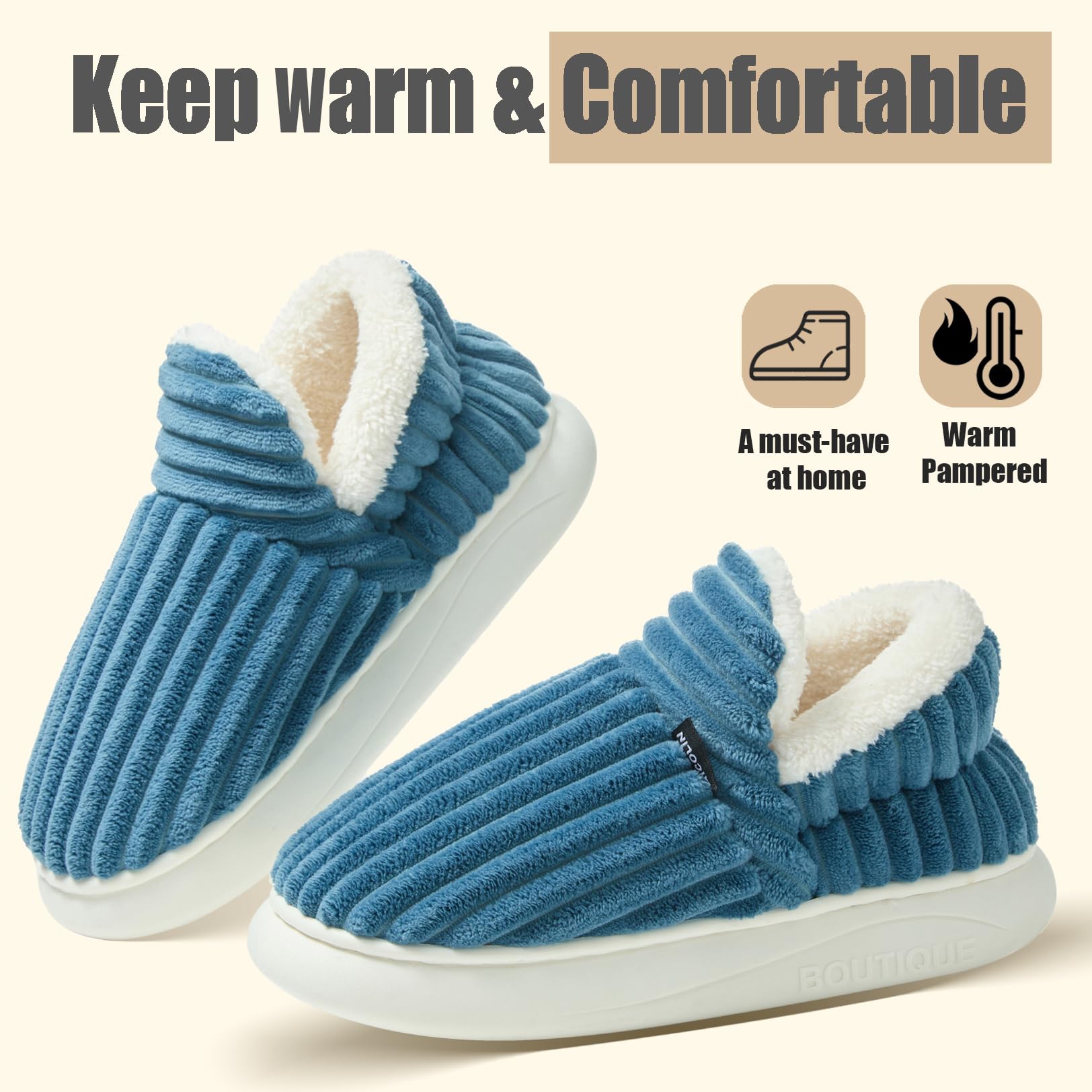 Misolin Pantofole Donna Invernali Peluche Ciabatte Casa Comode Pelose Inverno Scarpe Autunno Memoria Schiuma Antiscivolo Suola Cotone Morbida