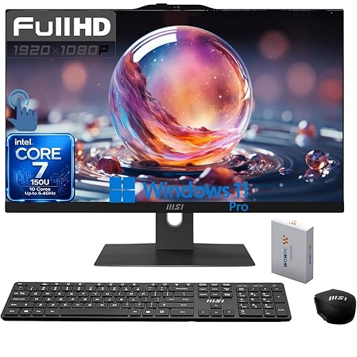 msi Modern 23.8" Touchscreen Business All-in-One AI Desktop, Intel Core 7-150U, 16GB DDR5, 512GB SSD+1TB HDD, FHD Camera, Wi-Fi 6E, HDMI, USB-C, Wireless Keyboard & Mouse, Windows 11 Pro
