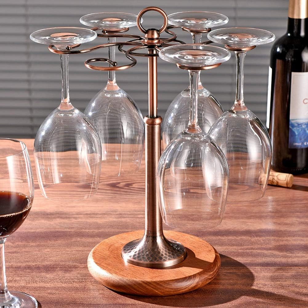 TOPINCN Wine Glass Bracket Goblet Rack Table Top Wrought Iron 6 Bottle Wine Glass Holder Glass Bracket Display Stand Storage Box Decoration (Aeneous)