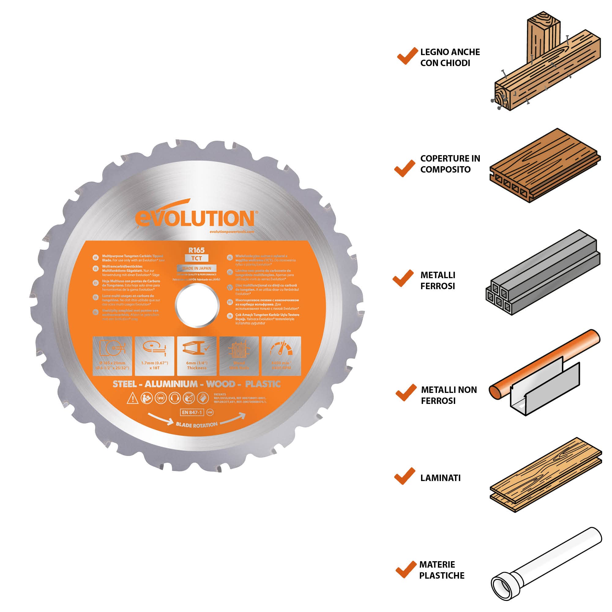 Evolution 165mm Lama da taglio multimateriale da 165 mm 18T