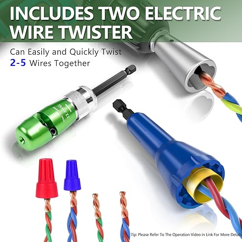 Miniatura 6 de Pelacables para taladro (14-12-10-8-6AWG), pelacables, incluye 5 pelacables, 2 torcidos de alambre y 5 tuercas de alambre, herramienta pelacables