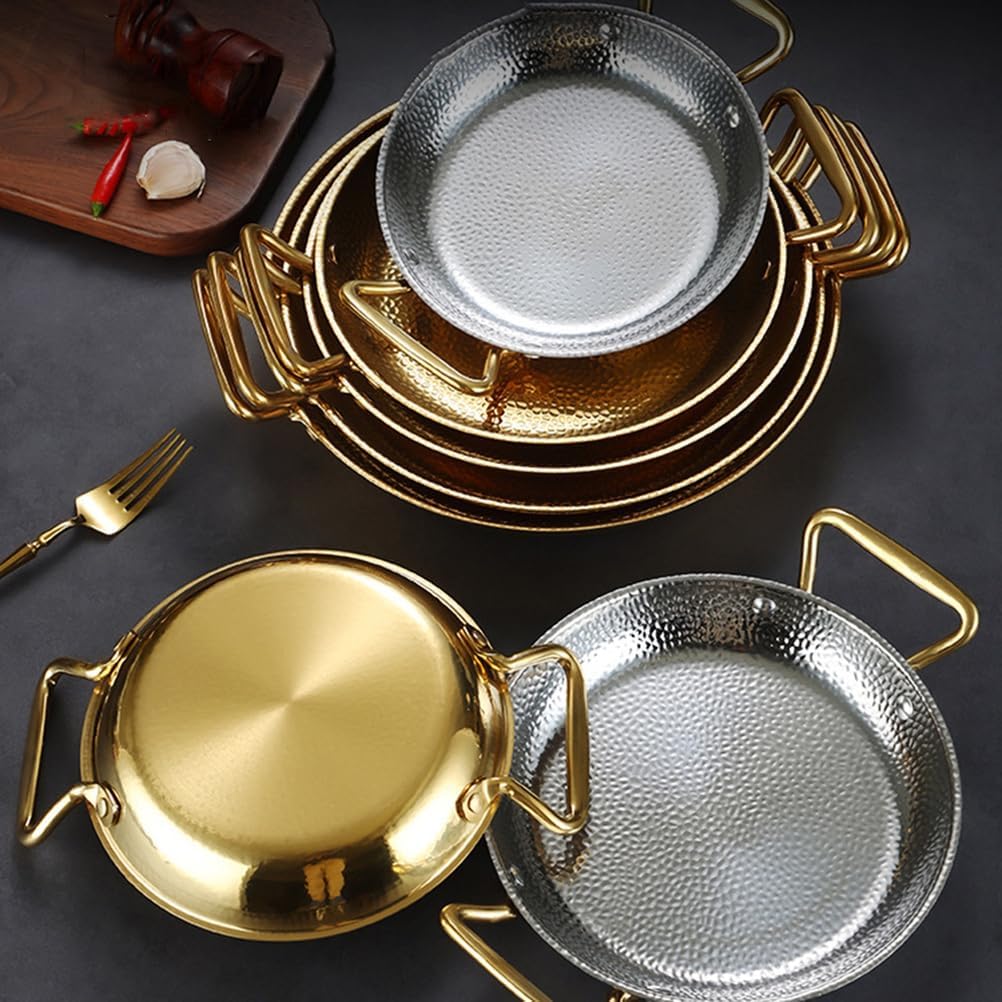 Stainless Steel Paella Pan, Round Seafood Paella Pan Double Ears Pans Nonstick Cooking Large Skillet Cookware for Home Restaurant or Camping, Induction Safe,Silver,12.2inch