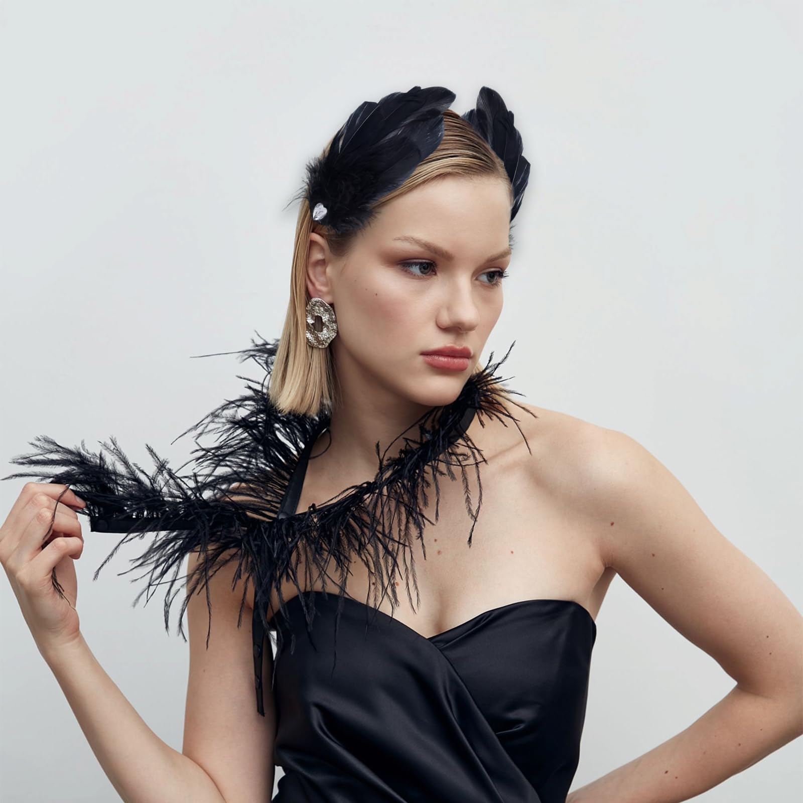 hair accessories for black dress 2 Pcs Swan Feather Clips Ballet Style Love Heart Rhinestone Ostrich Feather Hairpins Swan Lake Performance Dancing Party Costume Headpiece Hair Women Girls : Beauty & The Howling Dress - Black Crystal Bridal Hair Size:11EEE color_family:Navy