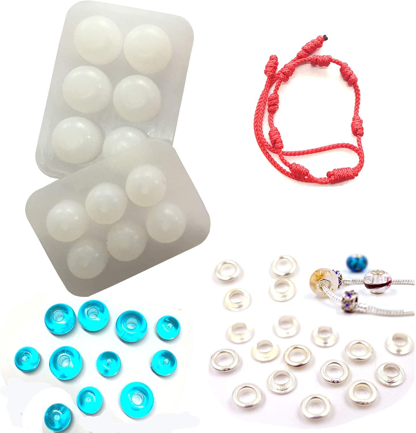 Szecl 2Pcs Jewelry Bead Resin Mold with Holes Round Silicone Mold Decorative Beads