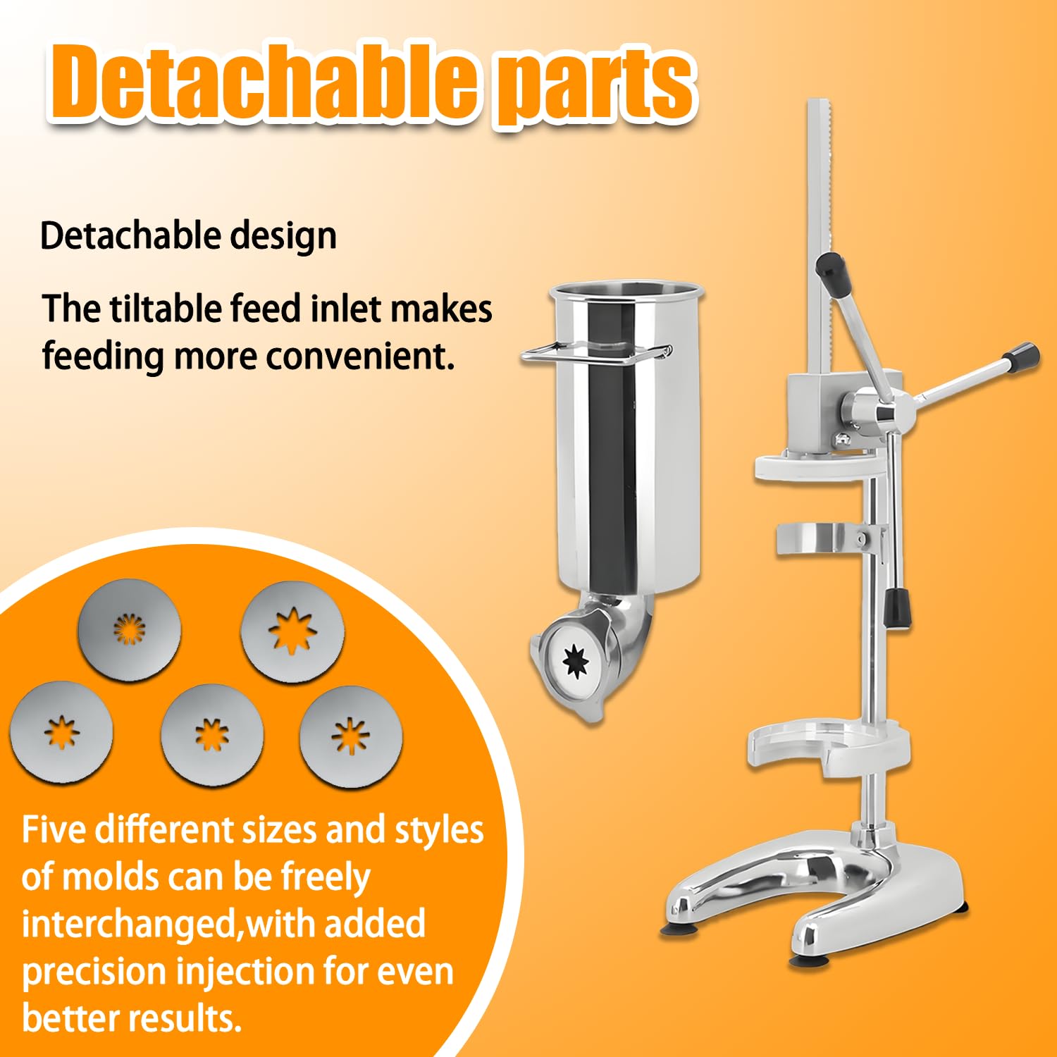 Churrera Manual - 5 Moldes, Acero Inoxidable de Grado Alimenticio y Cubeta Desmontable, Capacidad de 2L/3L para Restaurantes, Panaderías y Preparación de Snacks en Casa 2L