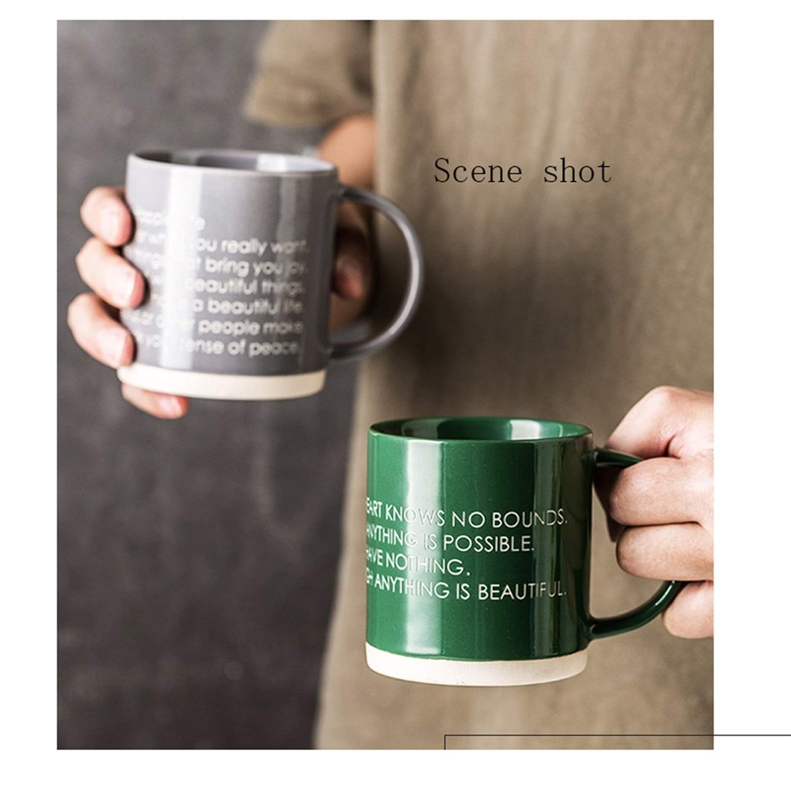 Taza de café, Taza de té, Taza de café con asa, Conveniente para Viajar, Taza de cerámica Gris Verde de 350 ml (B)