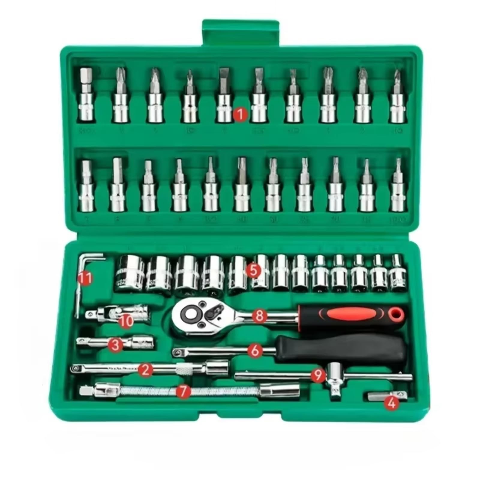 Maletín herramientas multiusos Juego Herramientas Llave Tubo 46 Piezas Llave Destornillador Trinquete 1/4 Juego Enchufes Pequeños Reparación Automóviles Mano Kit Herramientas El Hogar