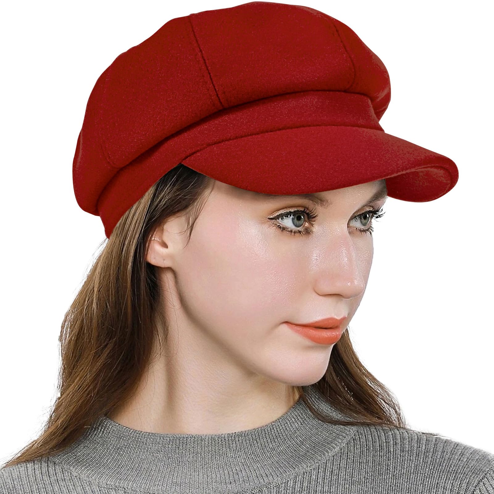 Womens Newsboy Cap Wool Blend Retro Solid Color Gatsby Cabbie