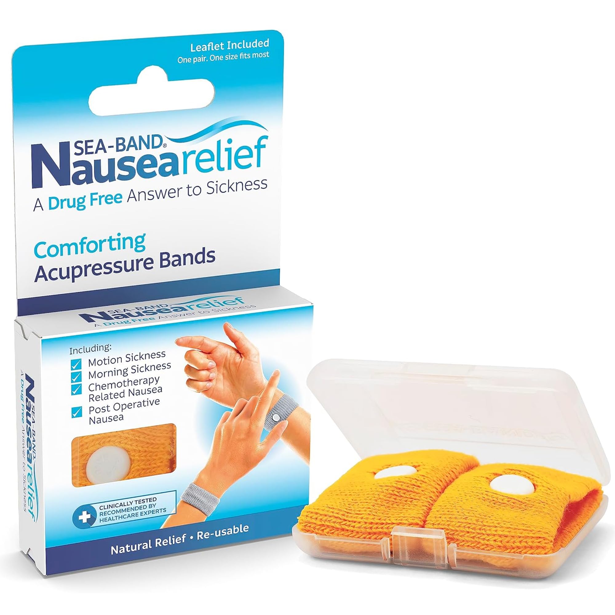 Sea-Band Travel & Motion Sickness and Nausea Relief Acupressure Wristband - Adult (Gold), 1 Pair