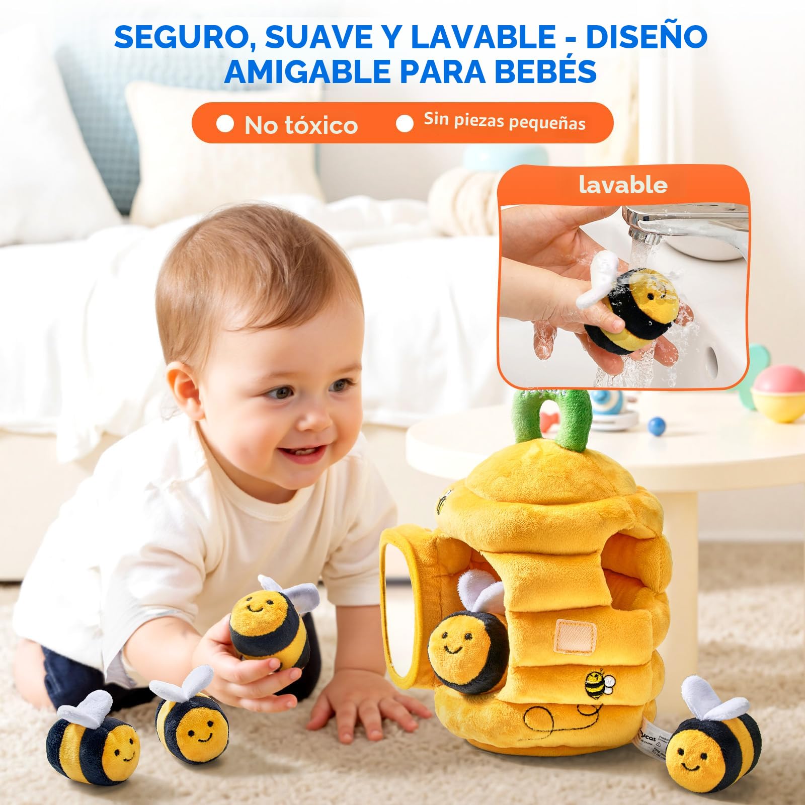 Juguete Bebé 6-12 Meses – Casa De Peluche Con 5 Ardillitas, Sonidos Y Espejo, Montessori Sensorial, Regalo Original