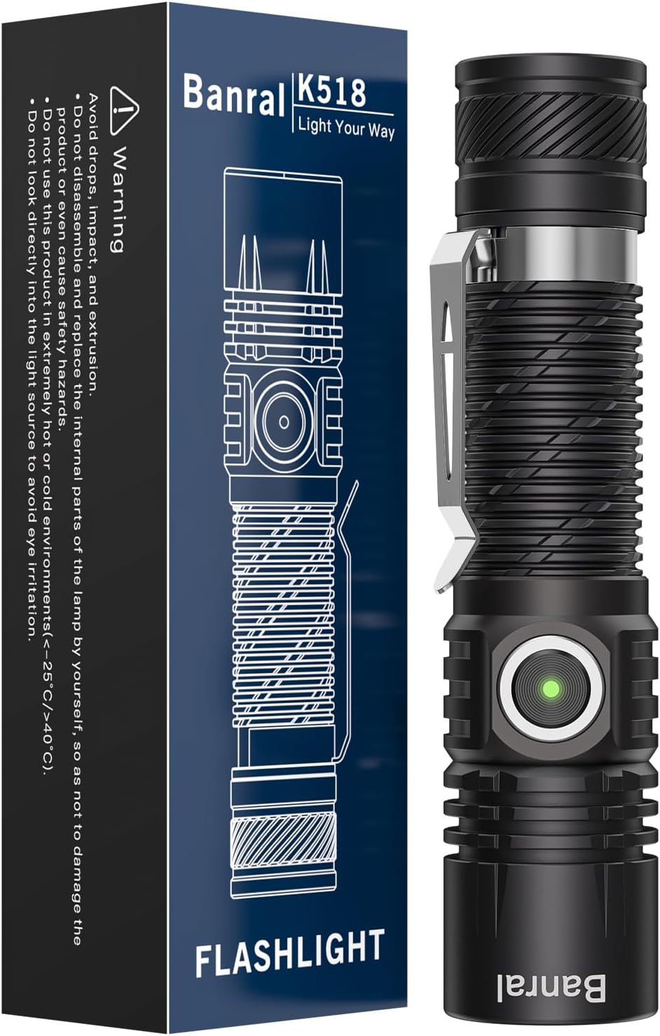 Banral Rechargeable Tactical Torch, High Lumens Small Mini USB-C LED Torch, Compact EDC Pocket Torch, 4 Modes & Memory Function, Waterproof Small Flashlight for Home, Camping, Emergency [Energy Class A+++]