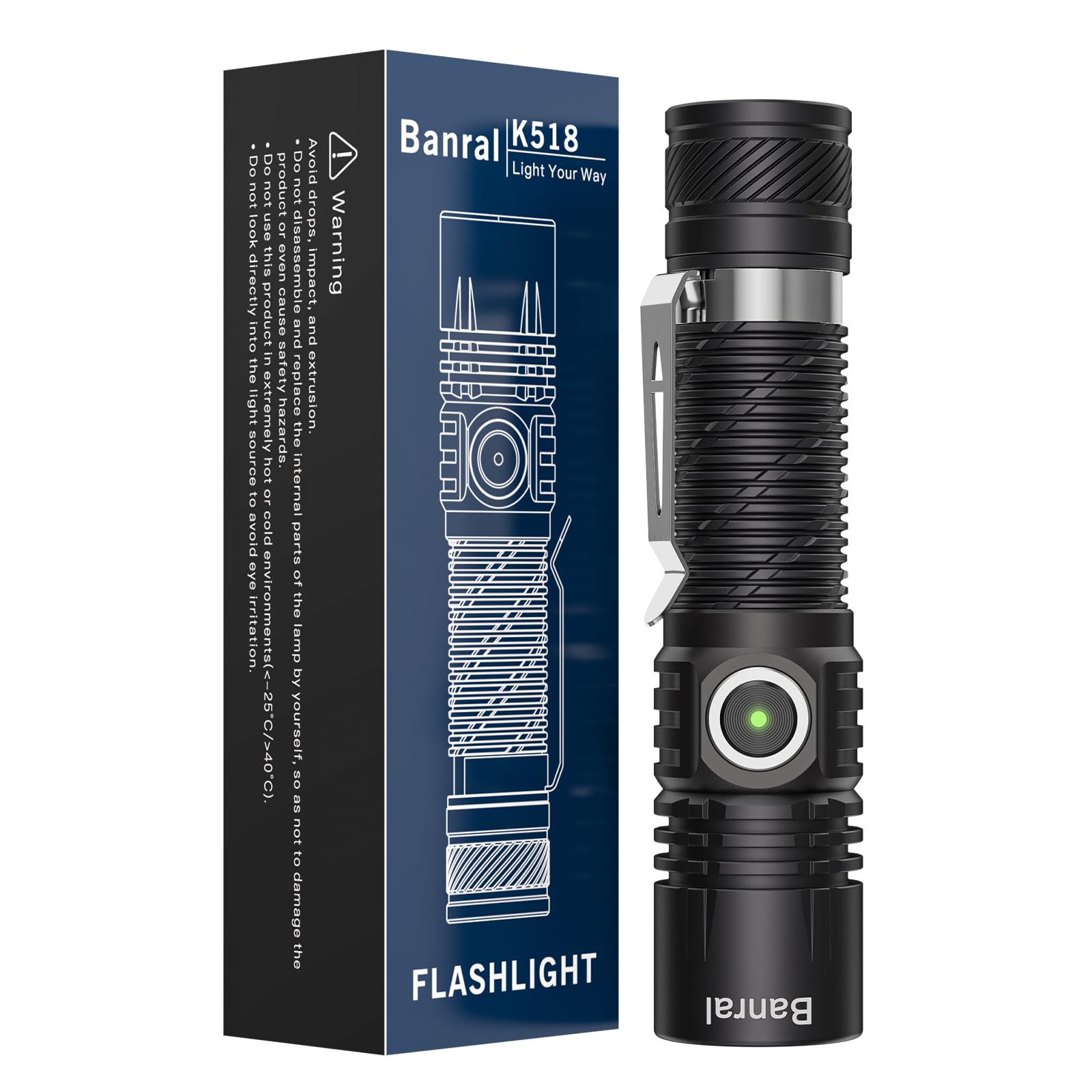 Banral Rechargeable Tactical Torch, High Lumens Small Mini USB-C LED Torch, Compact EDC Pocket Torch, 4 Modes & Memory Function, Waterproof Small Flashlight for Home, Camping, Emergency