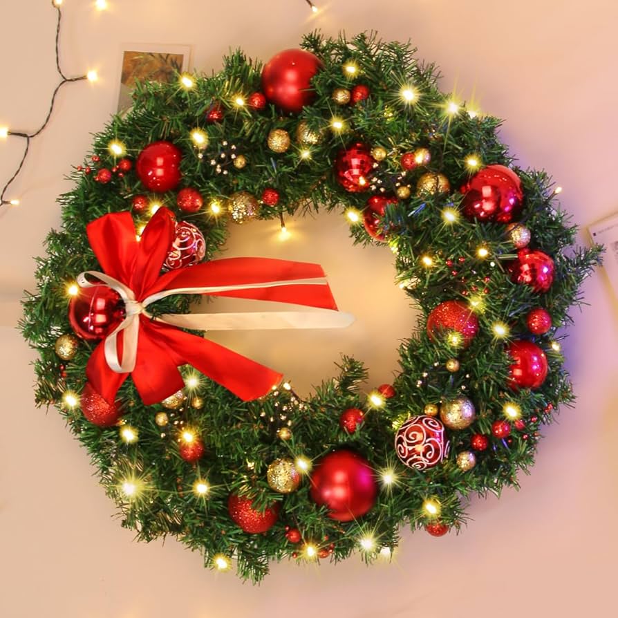 Amazon.co.jp: 24インチ ライト付きクリスマスリース ライト付き