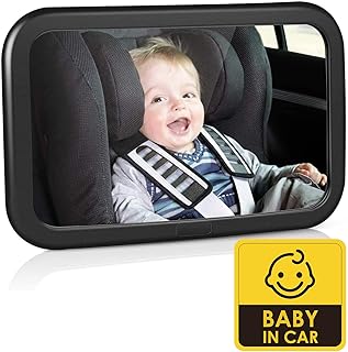 Amzdeal Espejo Retrovisor de Coche para Bebé - Espejo para Asientos Traseros para Vigilar el Bebé, 360°Ajustable & Perfecta Imagen, 100% Inastillable, Fácil Instalación y Buena Sistema de Sujeción