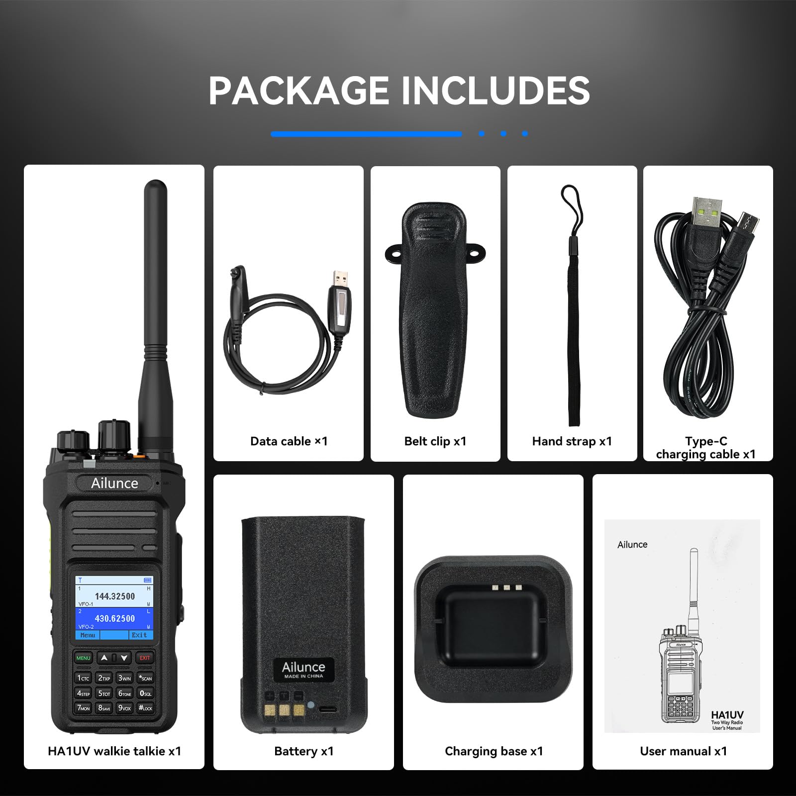 Retevis Ailunce HA1UV Emisora Radioaficionado, IP67 Emisora Caza | Doble banda, Impermeable, Chirp, Am FM, 2800mAh, USB-C, Robusto, emergencia, para cazar, hacer senderismo