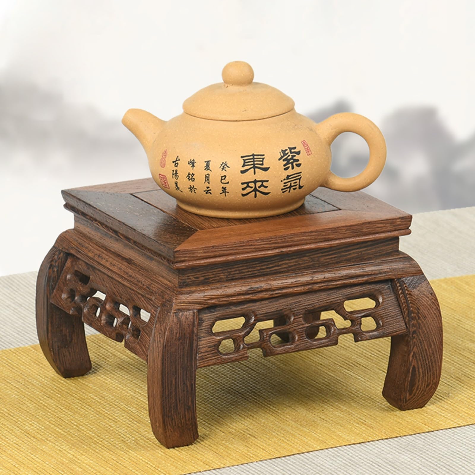 Base Espositiva In Legno Massello PRETYZOOM 10,5x10,5 Cm - Supporto Per Statua, Teiera O Vaso
