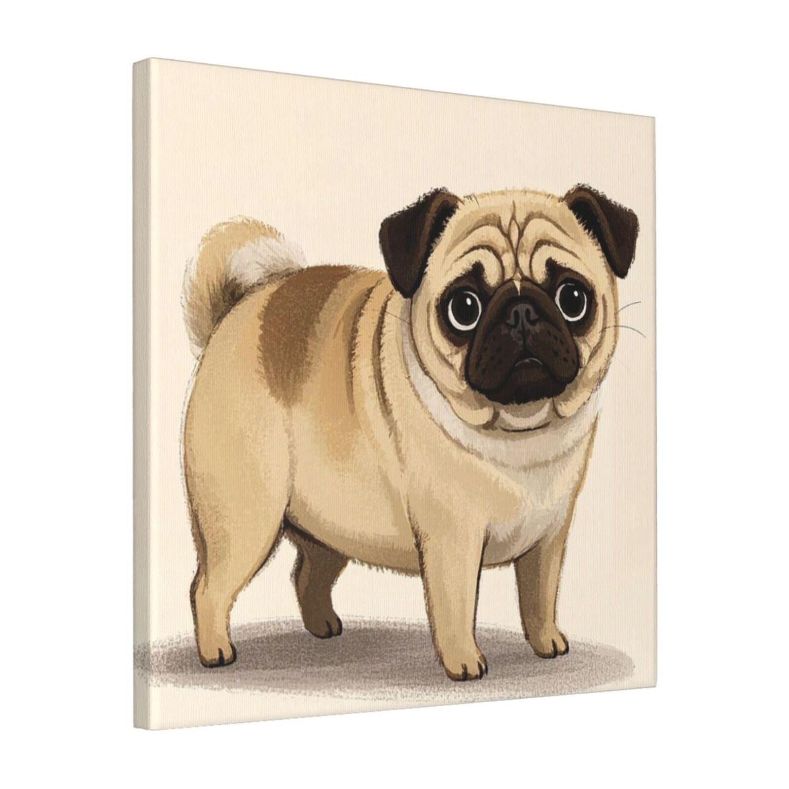 FodPand cartoon pug Canvas Wall Art for Living Room Wall Decor 16"x16" Modern Artwork Painting Pictures Hanging Canvas Prints Aesthetic Wall Art for Bedroom Bathroom Office Wallart Decor