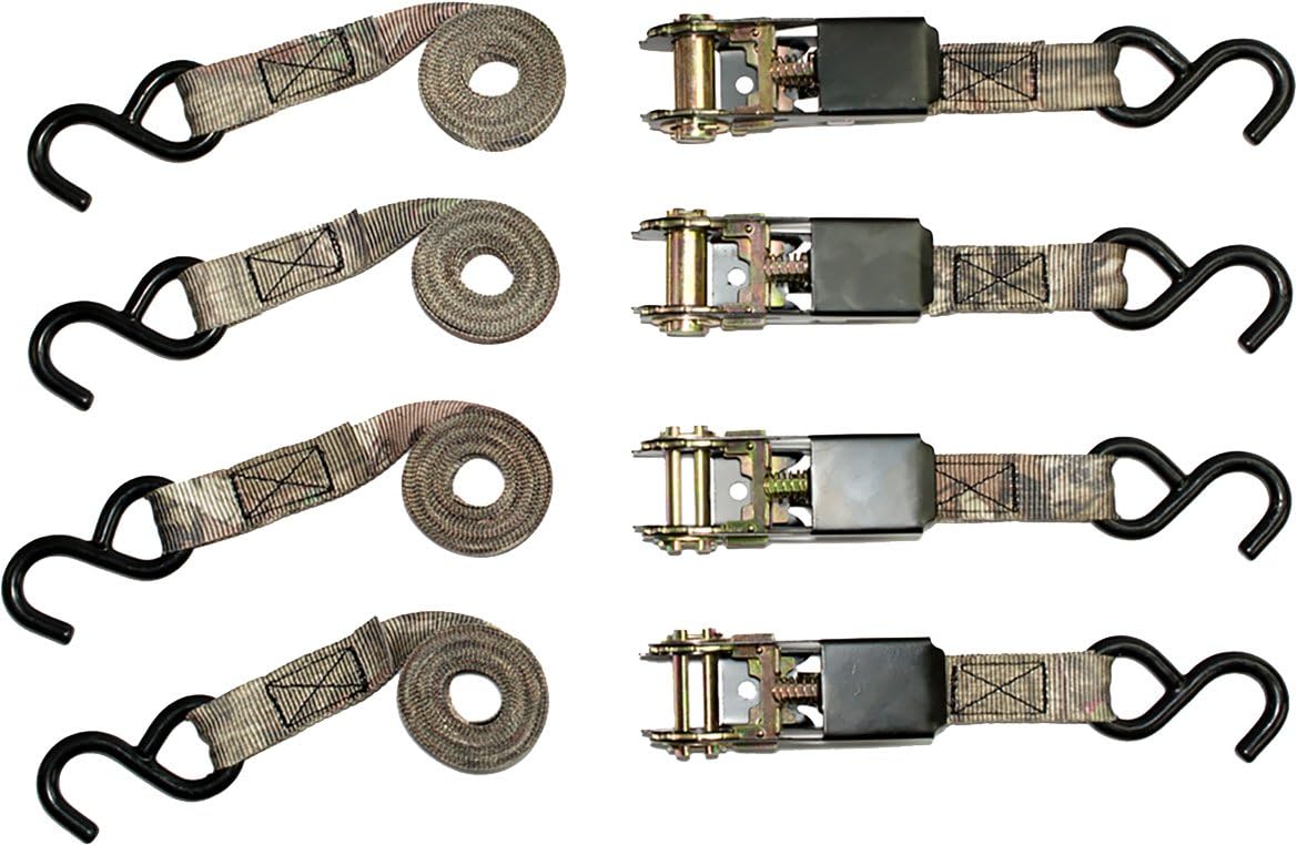 RPS Outdoors SI-2067 Mossy Oak Break-Up Infinity Camo 1" x 8' Ratchet Tie Down Straps (300 lb Safe Working Load / 900 lb Tension Strength), 4 Pack