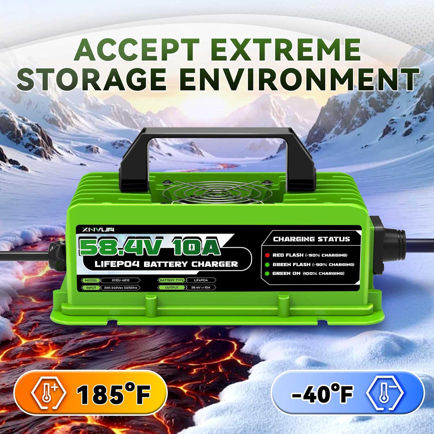 LiFePO4 Caricabatterie intelligente automatico da 58,4V 10A progettato per batterie al litio LiFePO4 da 48V (51,2V)