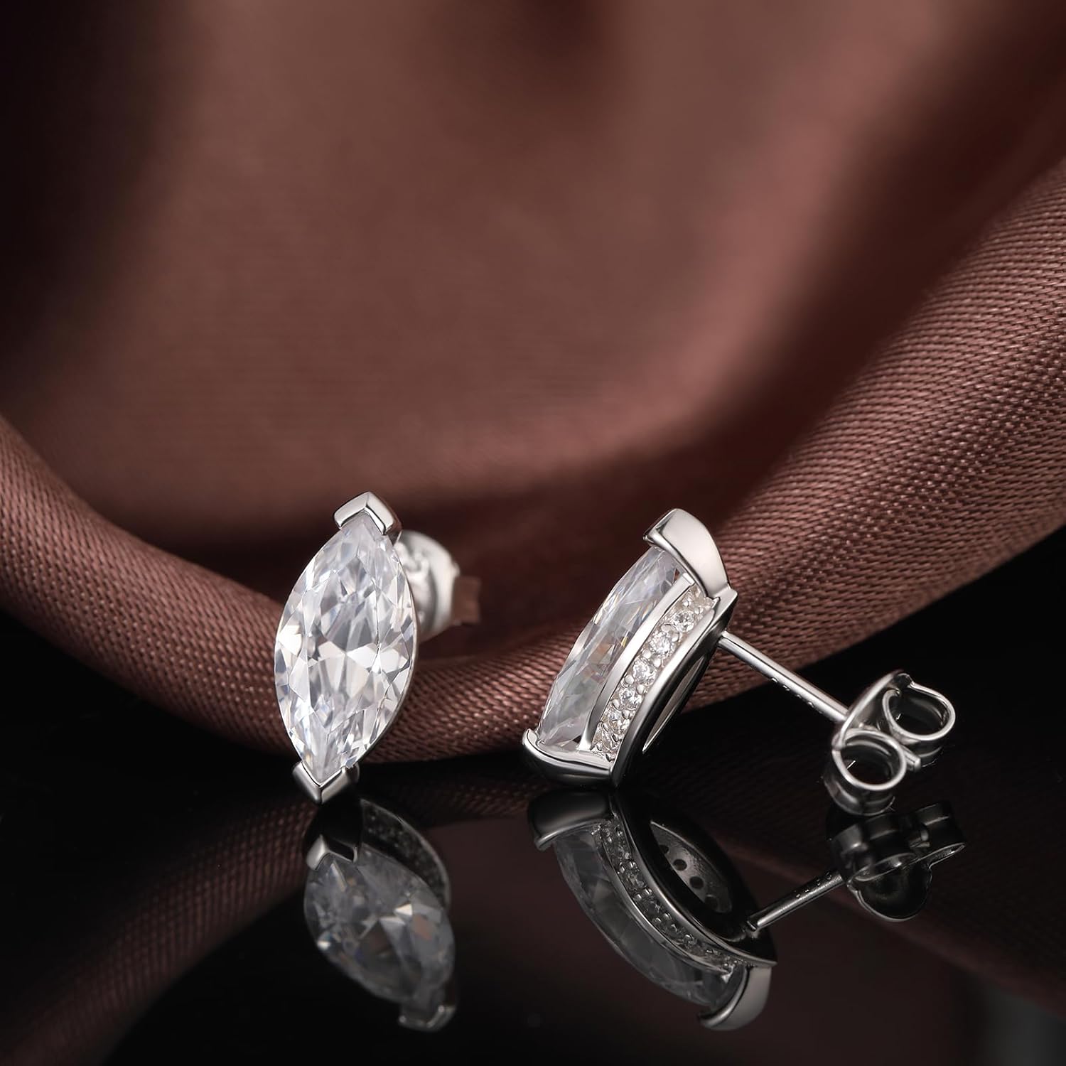 18K White Gold Plated Simulated Diamond Sparkly Stud Earrings 925 Sterling Silver 5A CZ Cubic Zirconia Size Small/Medium/Large Fine Jewelly for Women Men - Image 4