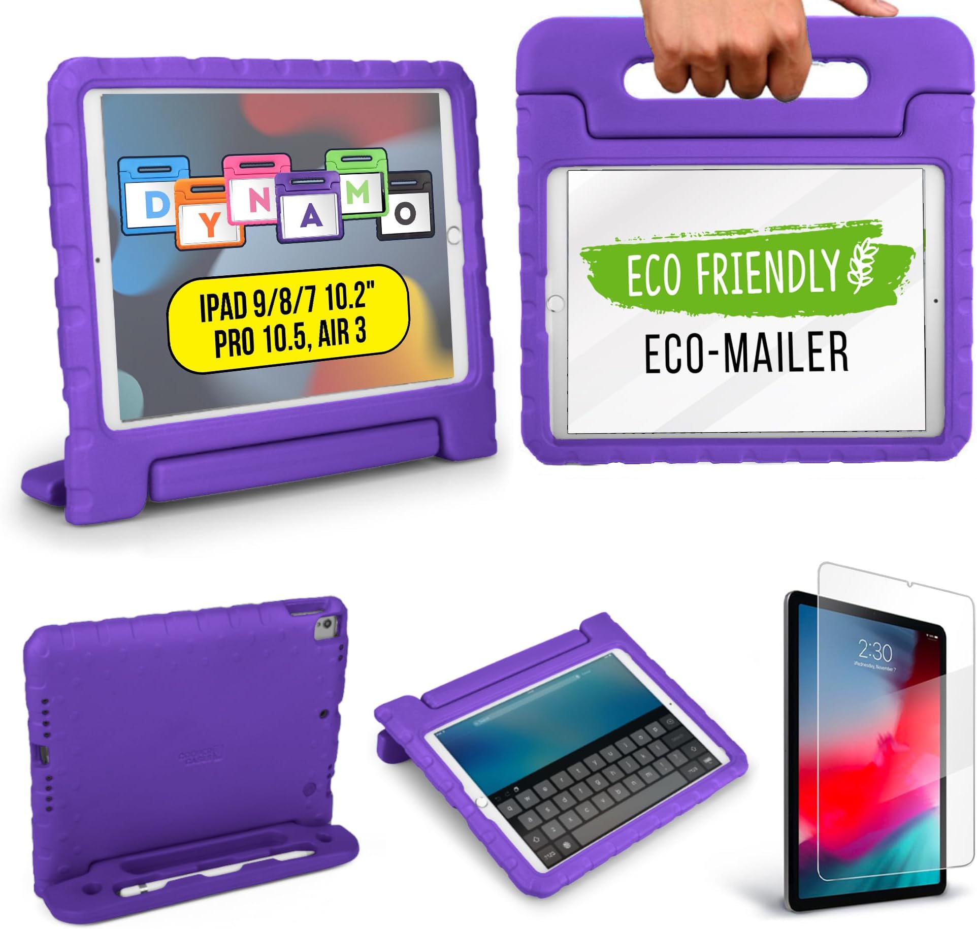 Official Cooper Dynamo iPad 9th Generation Case for Kids fits iPad 10.2, 8th, 7th Gen, Air 3, Pro 10.5 | Rugged, Lightweight, Kids Proof Case with Magic Handle & Stand, Pencil Holder (Grape Purple)