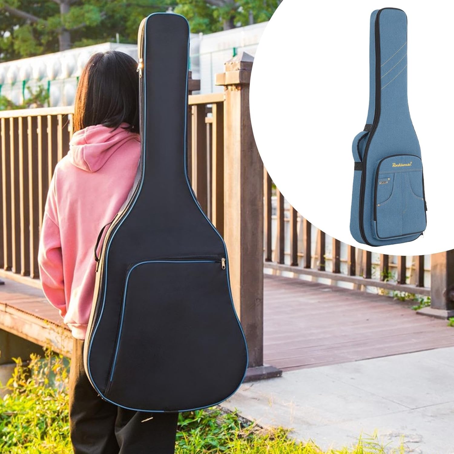 rockible ギターバッグ 耐久性 調節可能ストラップ 保護機能 収納ポケット 持ち運び便利 ネックサポート 多機能デザイン 旅