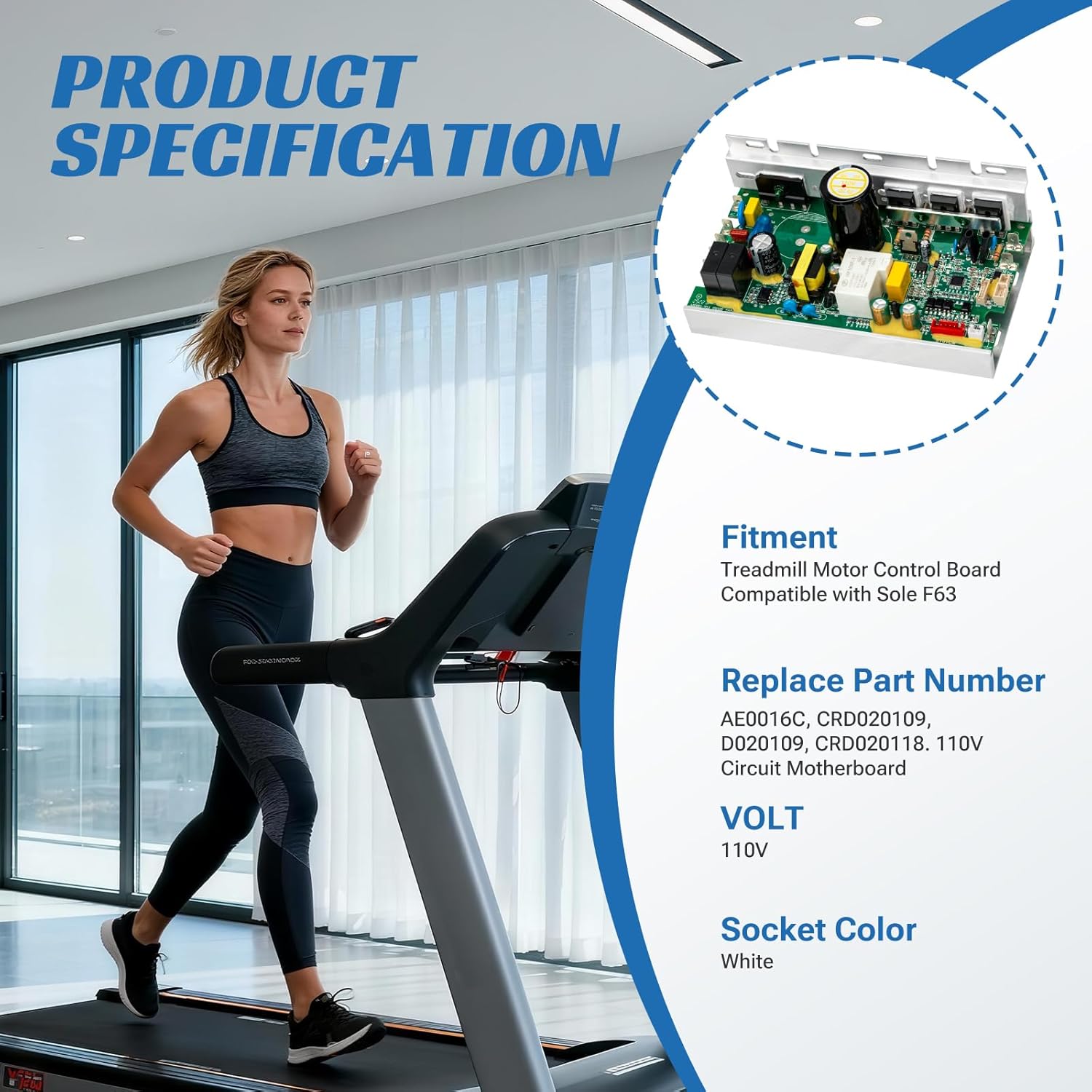 AE0016C Treadmill Motor Control Board, Compatible with Sole F63 Treadmill Motor Controller 110V Circuit Motherboard #Replace CRD020109, D020109, CRD020118
