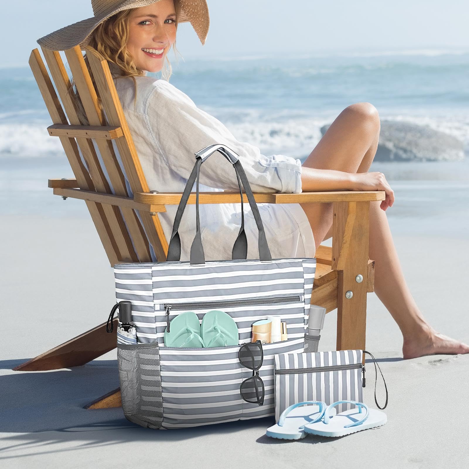 Borsa da spiaggia impermeabile, grande capacità, per donne, viaggi, resort, vacanze, resort, vacanze, attività all'aperto, vacanze, resort, crociera, nuoto, palestra, campeggio