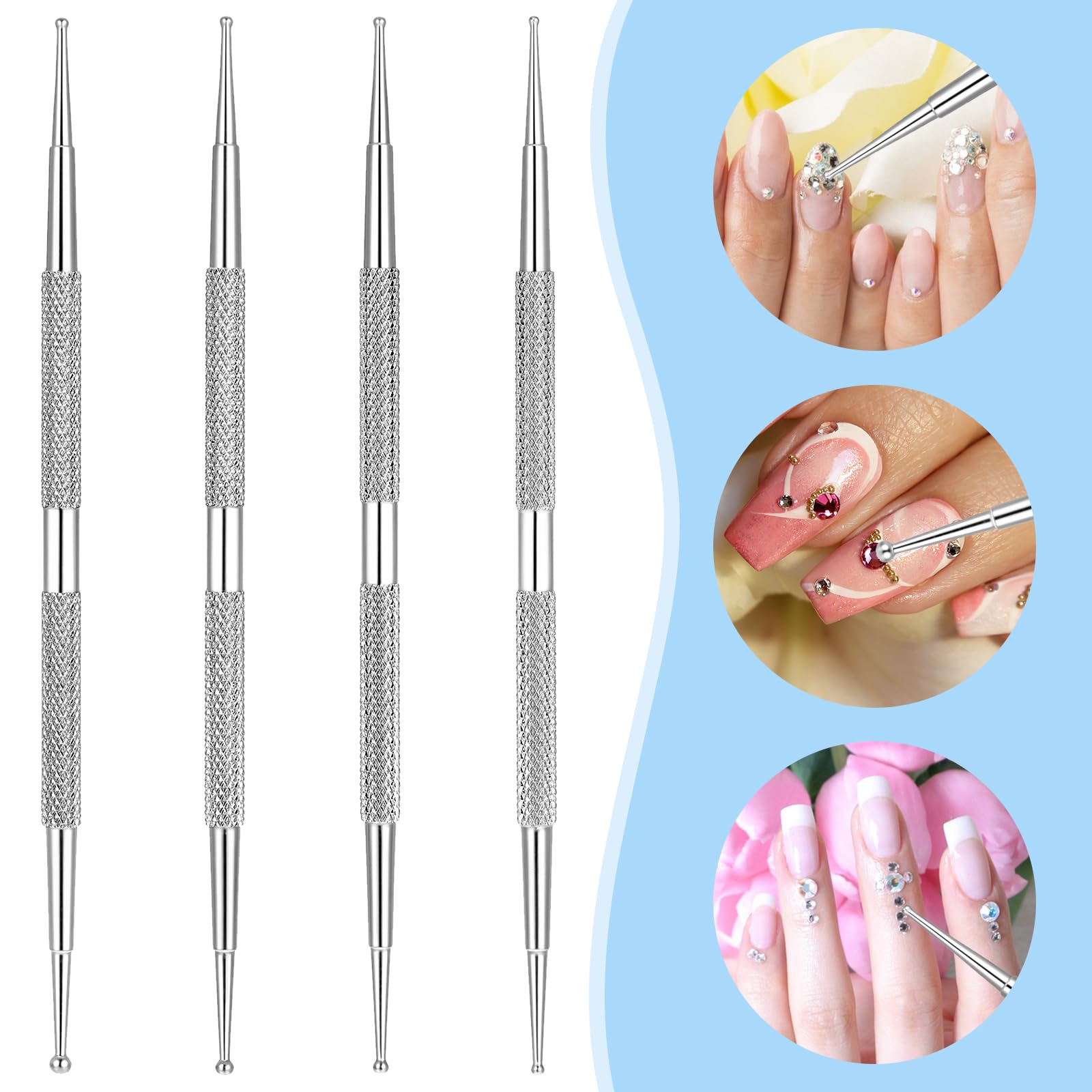 Tyqour Zestaw 4 sztuk pisaków w kropki, ze stali nierdzewnej, do malowania kropek, do manicure w kropki, wiele rozmiarów, do malowania paznokci