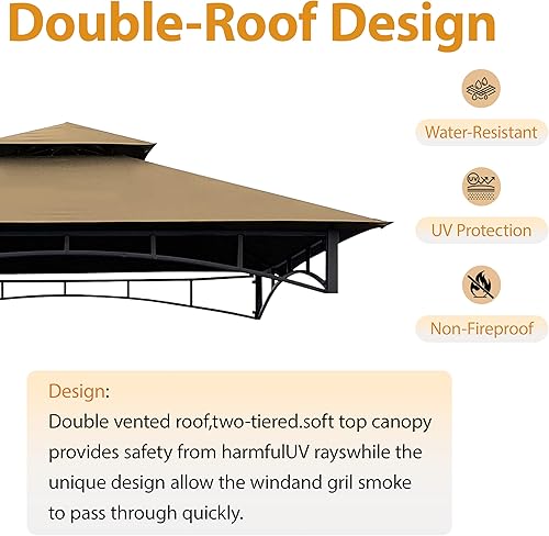 Miniatura 3 de CoastShade Gazebo de barbacoa de 8 x 5 pulgadas, doble nivel, techo de repuesto para techo de barbacoa al aire libre (caqui)