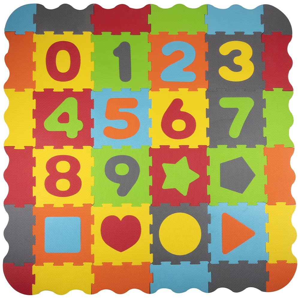 BAKAJI Tappeto Puzzle per Bambini 3 in 1, Tappetino in Gommapiuma per Neonati con 40 Palline da 6 cm e Custodia Salvaspazio, Dimensioni 146 x 146 cm, Morbido, Anticaduta, Antiscivolo, Gioco Educativo