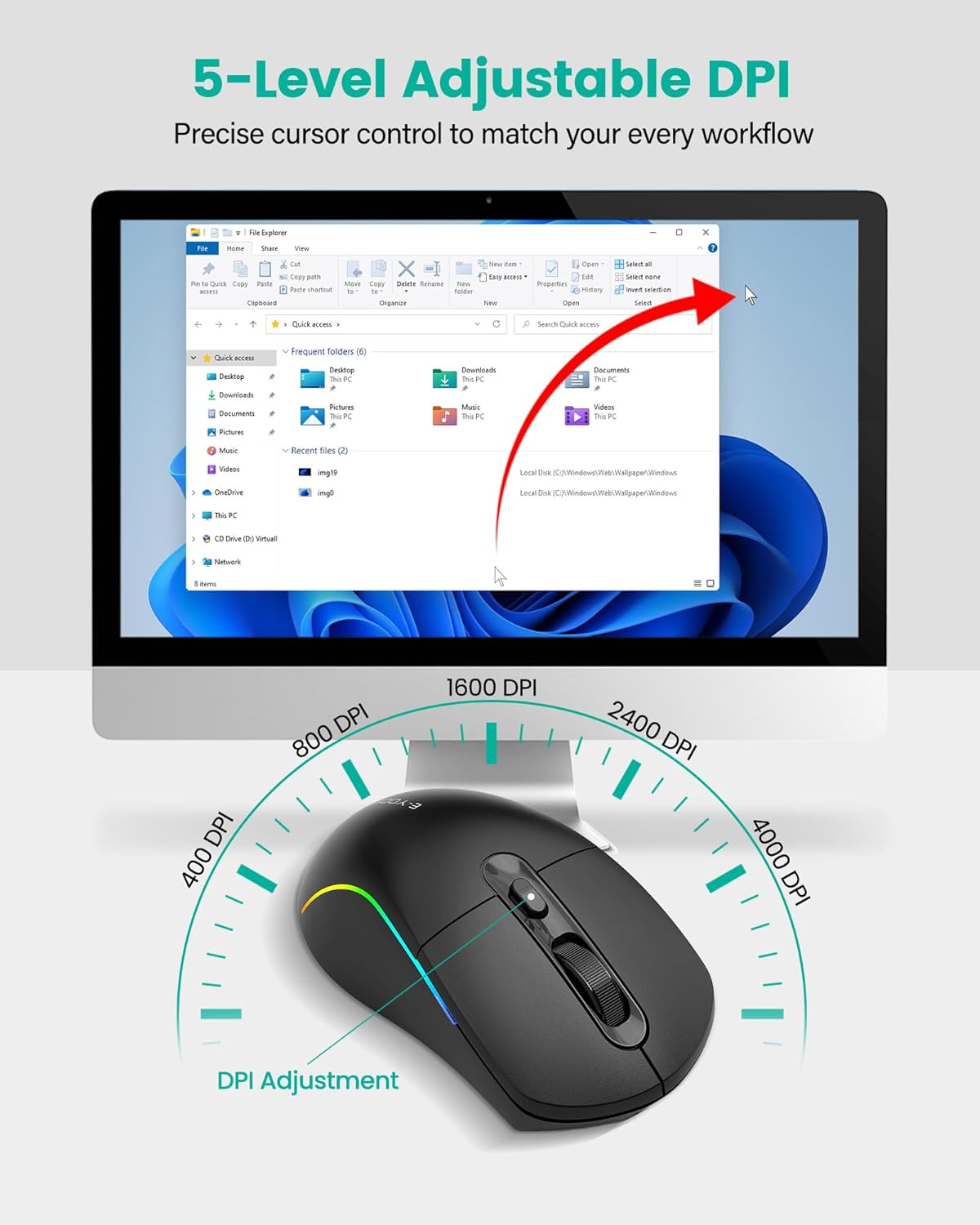 Wireless Bluetooth Mouse Rechargeable with RGB Backlit M22, Comfortable Office Mice for Computer Laptop with Adjustable DPI and Polling Rate, Bluetooth/2.4G/ USB-C Wired Connection