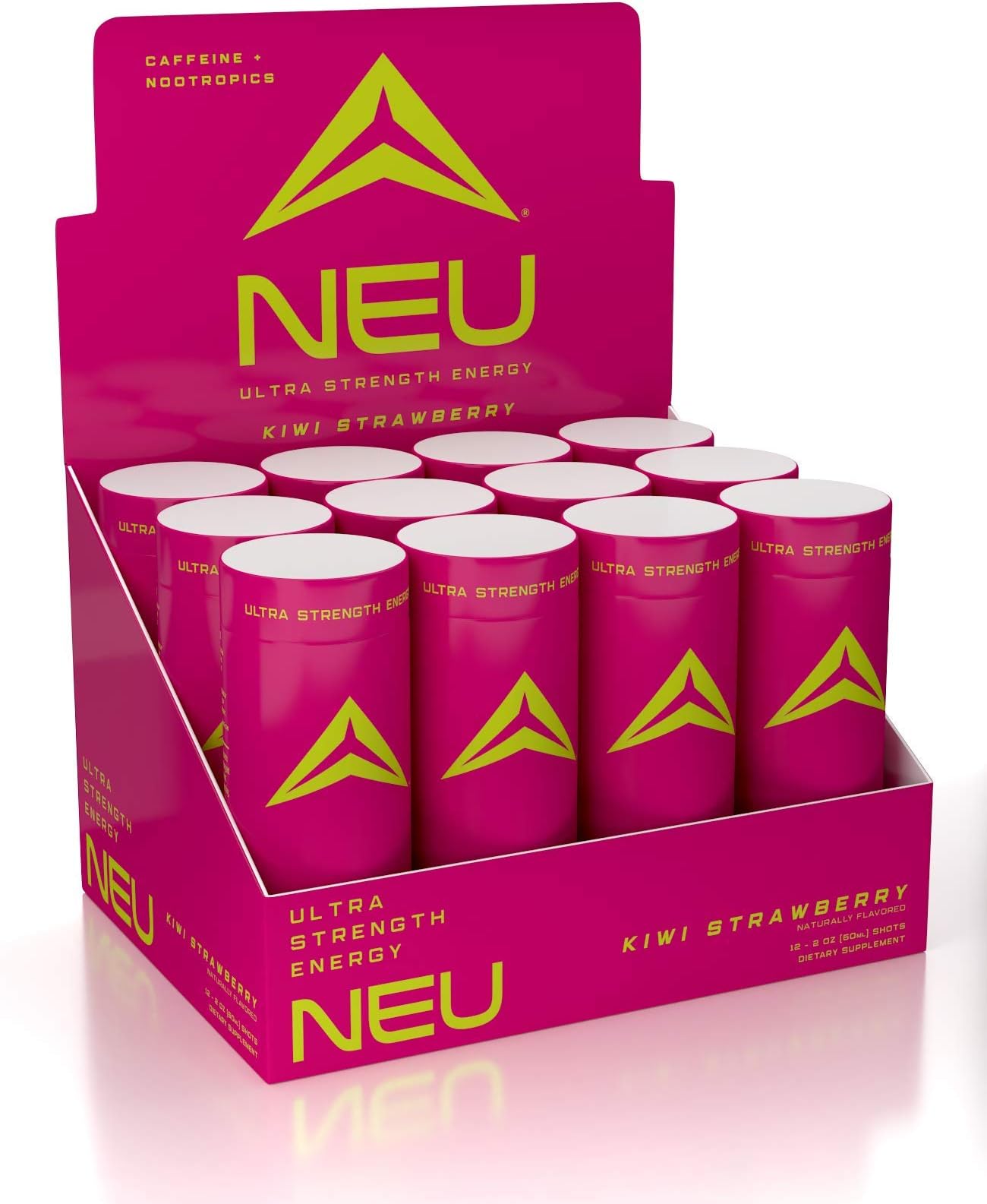 NEU Extra Strength Energy Shots, Pre Workout Energy Drinks Nootropics Brain Support Supplement, Zero Carb, Zero Calorie, Zero Sugar Free Coffee Alternative Keto Friendly, Kiwi Strawberry 2 Fl Oz